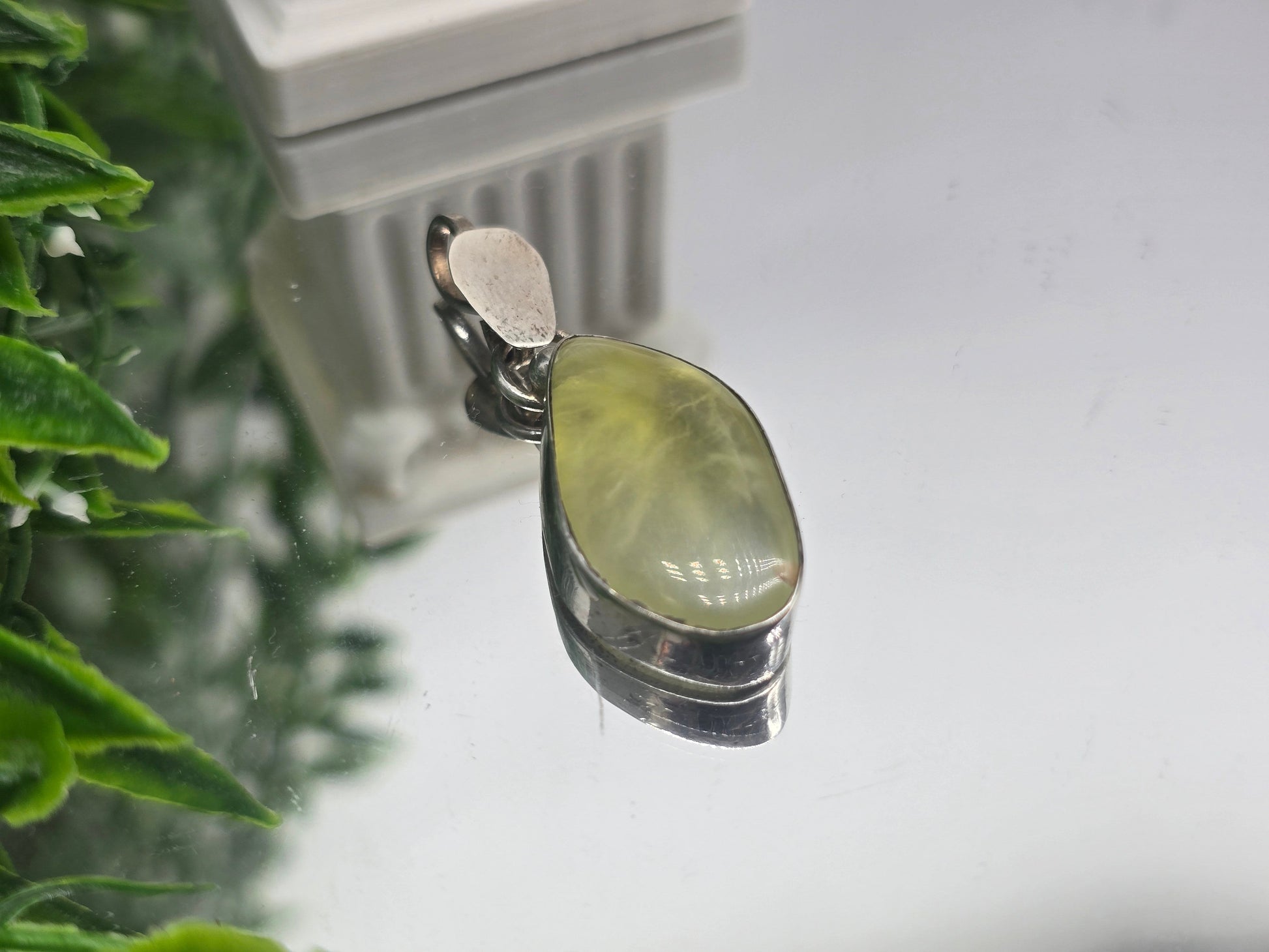 Prehnite “Inner Harmony” 925 Sterling Silver Pendant 25x15mm – Intuition, Calm & Heart-Healing Crystal Crystal Wellness