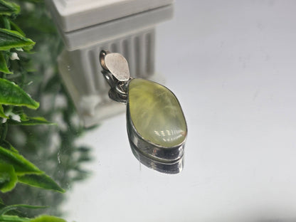 Prehnite “Inner Harmony” 925 Sterling Silver Pendant 25x15mm – Intuition, Calm & Heart-Healing Crystal Crystal Wellness