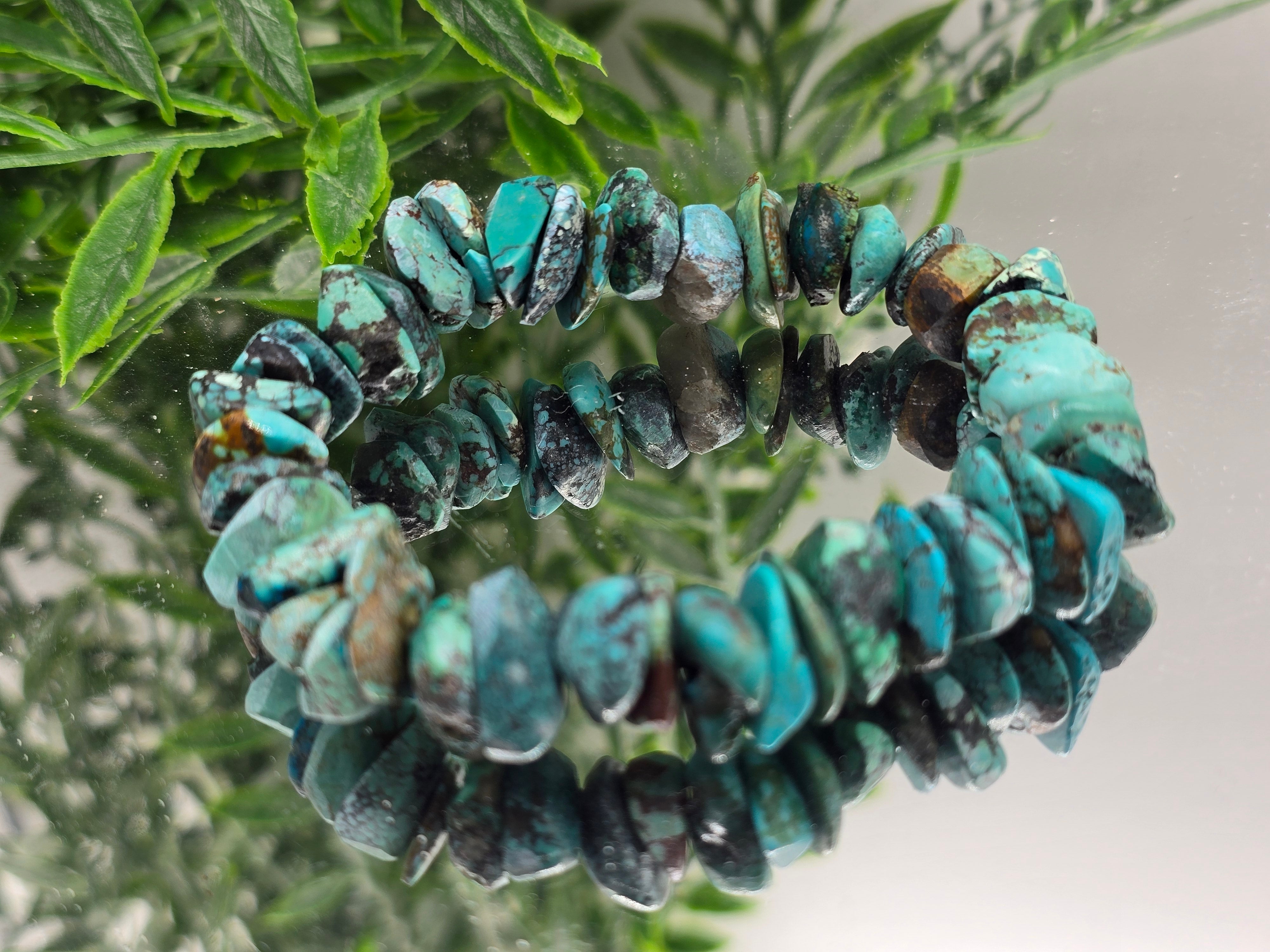 Natural Untreated Turquoise Raw & Half-Polished Chip Bracelet – Stone of Protection, Wisdom & Authentic Expression Crystal Wellness