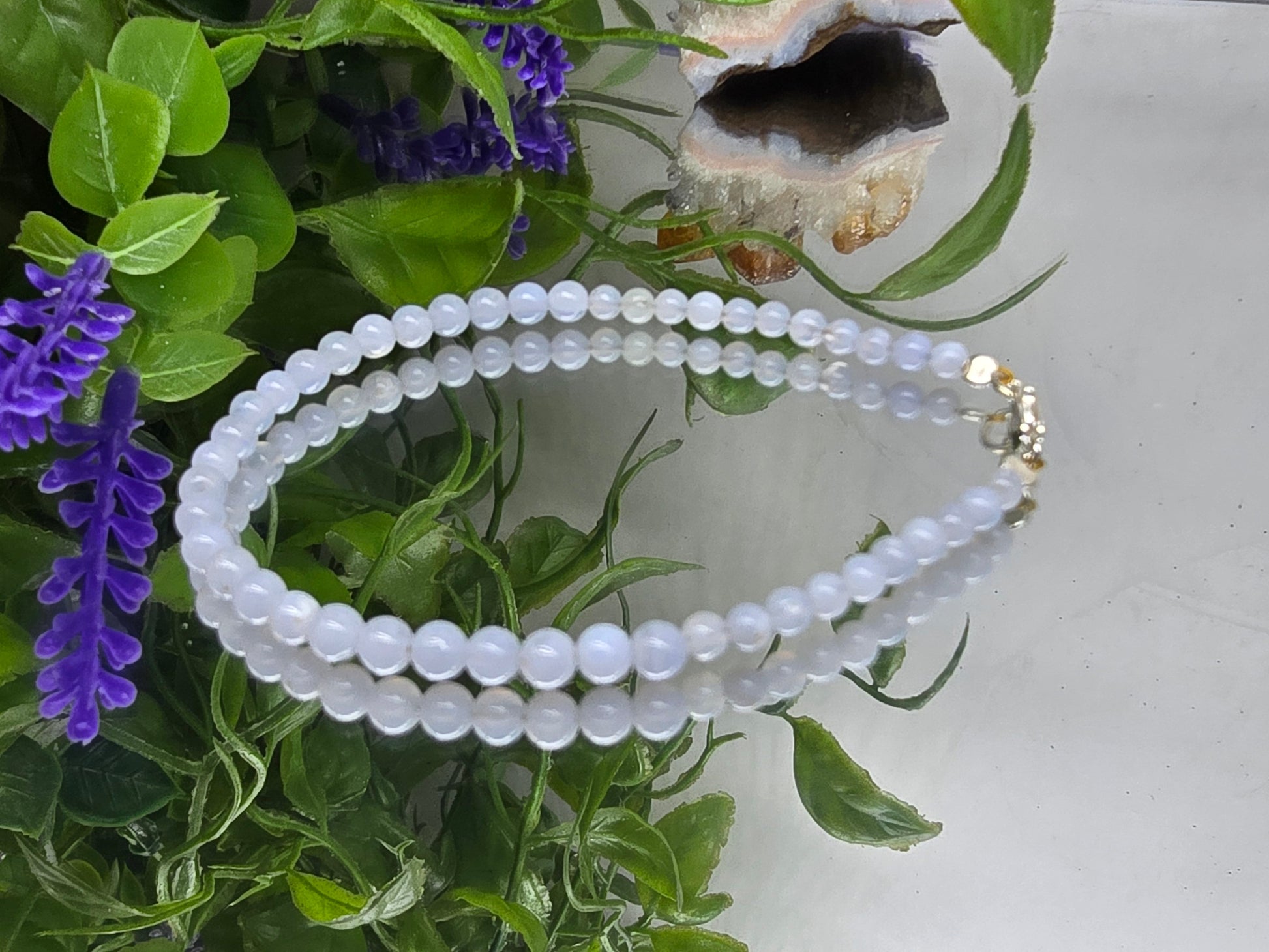 Blue Lace Agate 3mm Sterling Silver Bracelet – Calming, Healing & Communication Jewelry Crystal Wellness