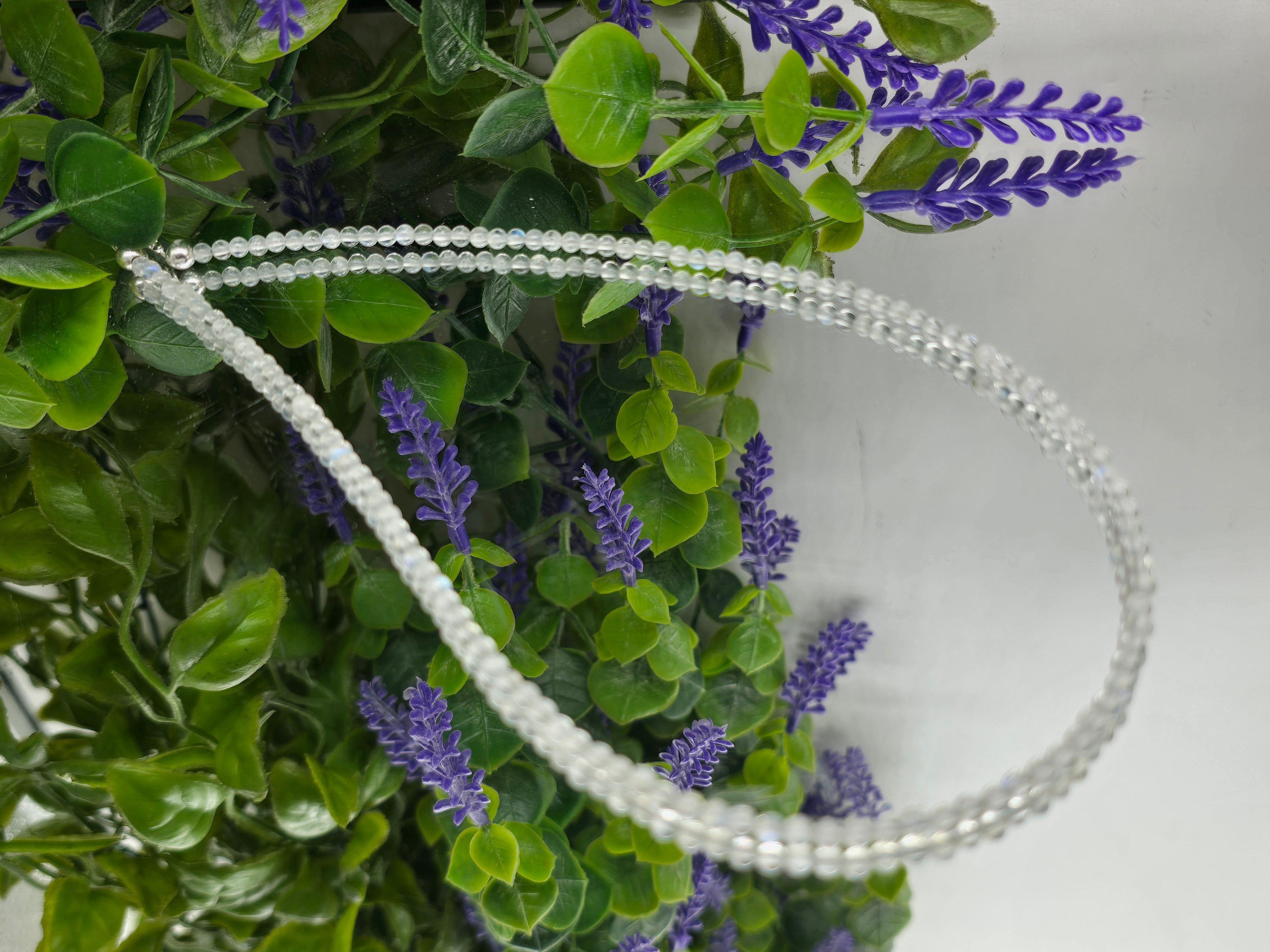 Natural Premium Grade Moonstone 3mm Beads 925 Sterling Silver Necklace Crystal Wellness