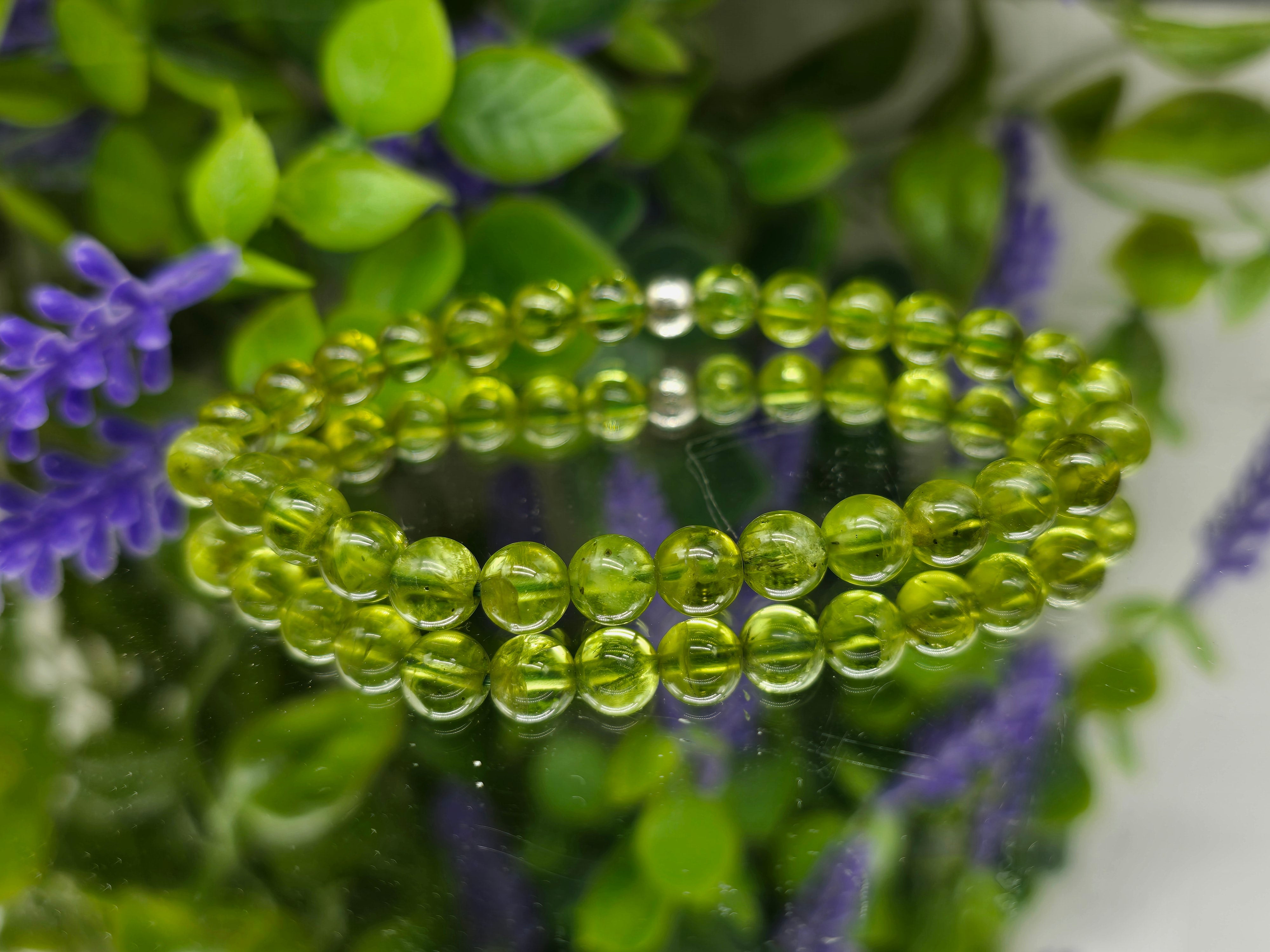 High Grade Peridot 6mm Sterling Silver Beads Bracelet (Stone of Abundance, Renewal & Joy) Crystal Wellness