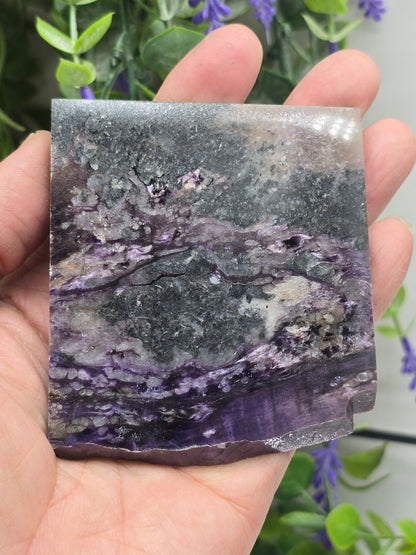 Natural Charoite Slab – 8.5 × 7.5 cm | Stone of Dragon for Transformation, Protection & Spiritual Awakening Crystal Wellness