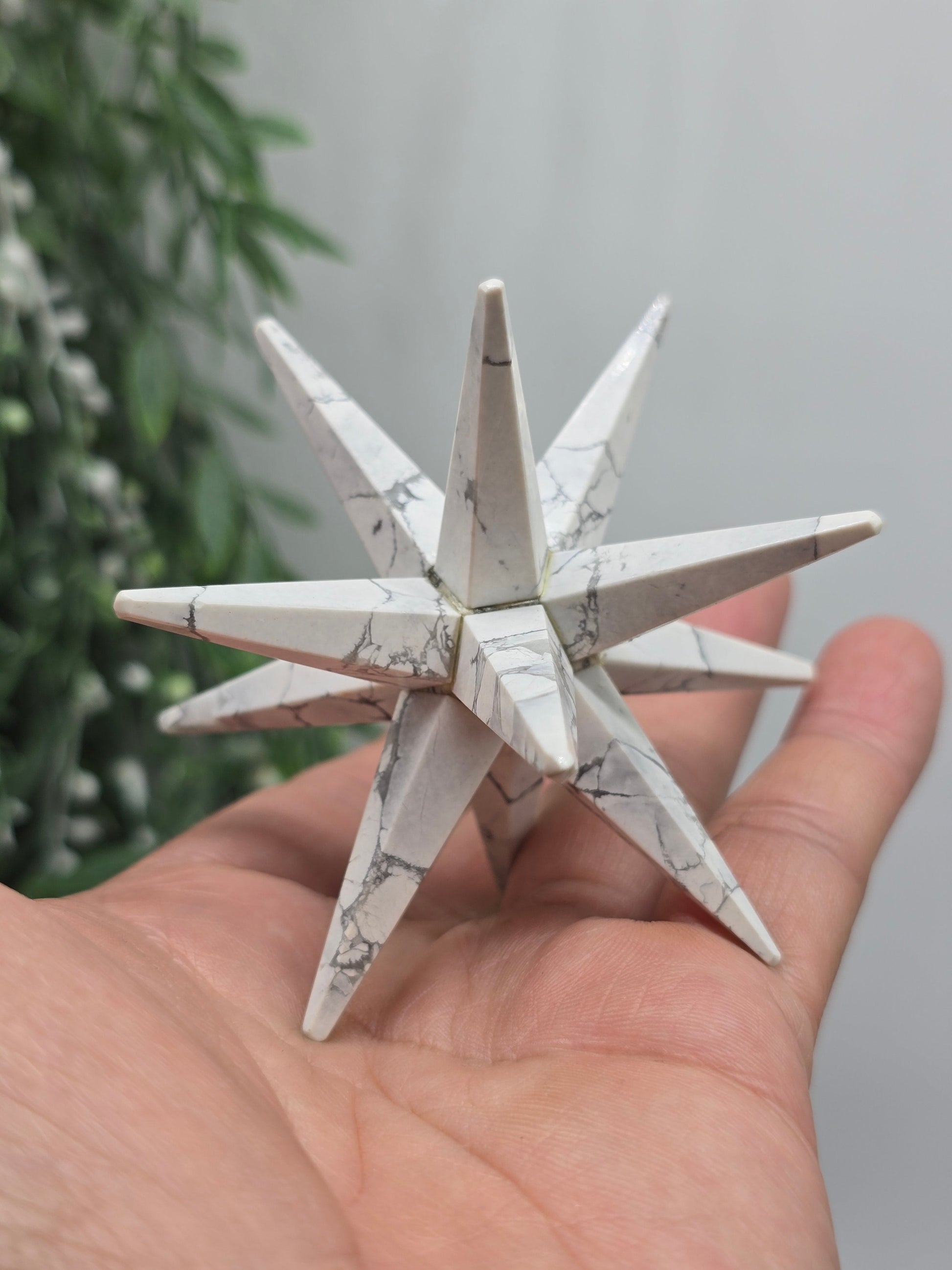 White Howlite 12-Point Merkabah Star – “Temple of Inner Peace” Crystal Wellness