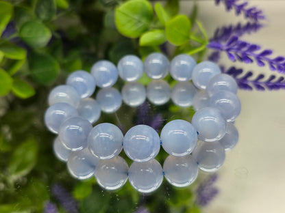 AAA Grade Premium Blue Chalcedony Bracelet 14mm – Stone of Peace & Communication Crystal Wellness