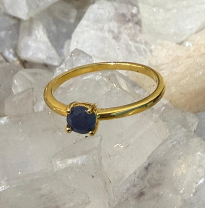 Blue Sapphire Round 18ct Gold Vermeil Ring Size 5 (Stone of Wisdom & Divine Protection) Crystal Wellness