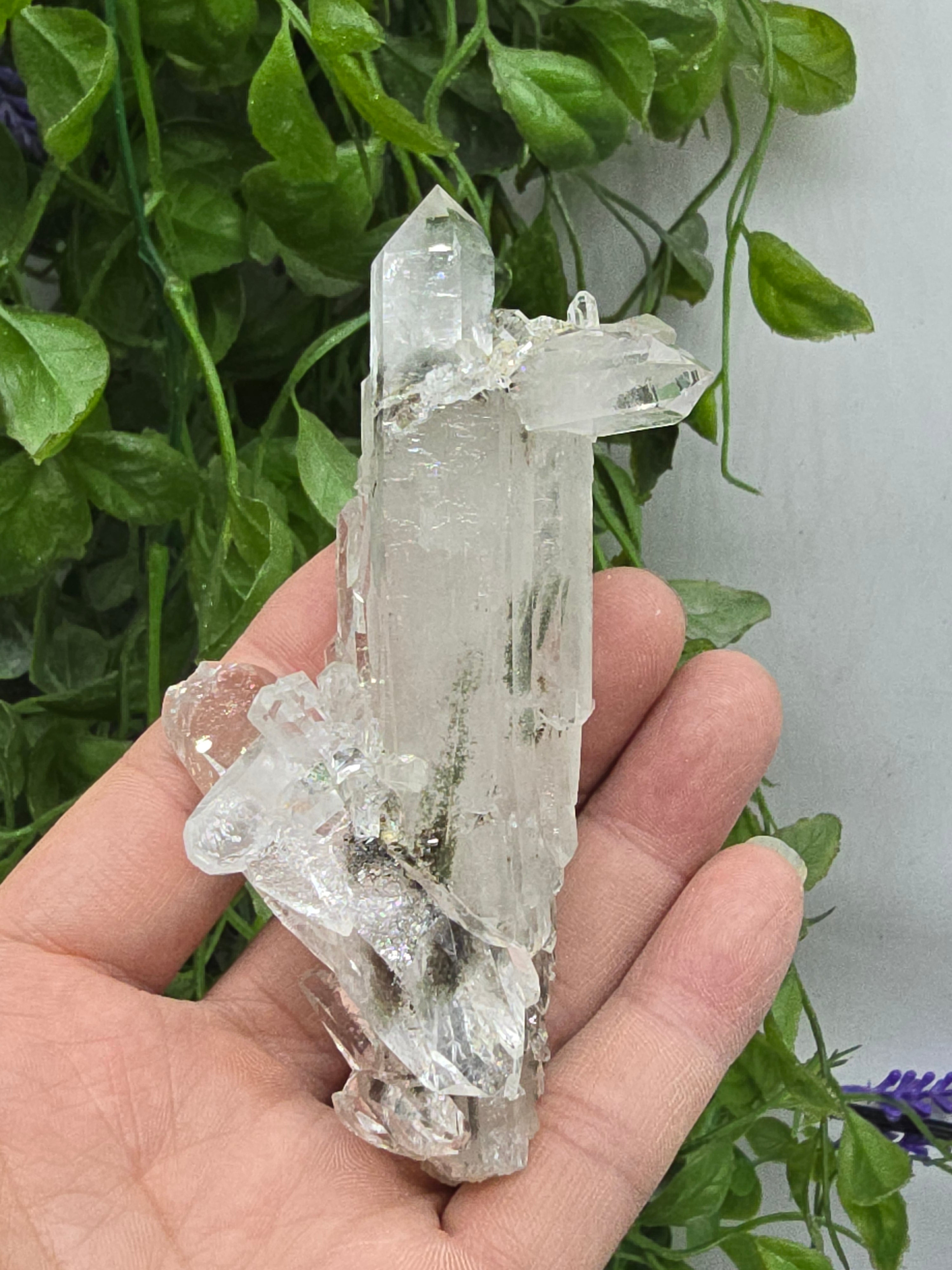 BLACK AND GREEN PHANTOM QUARTZ – “Protection & Renewal” – 12×5×3 cm Crystal Wellness