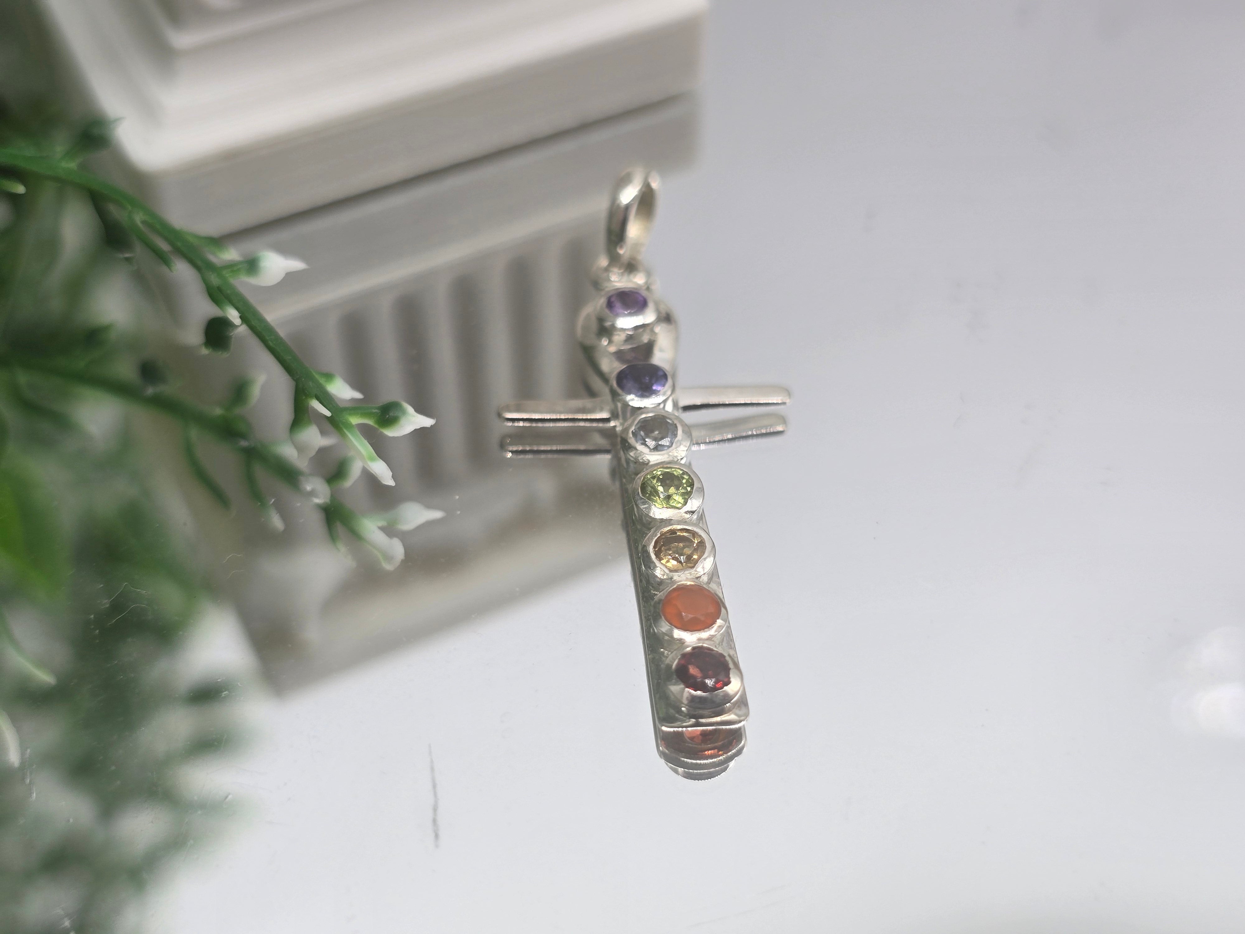 7 Chakras Ankh Cross 925 Sterling Silver Pendant – Energy Alignment • Balance • Spiritual Protection Crystal Wellness