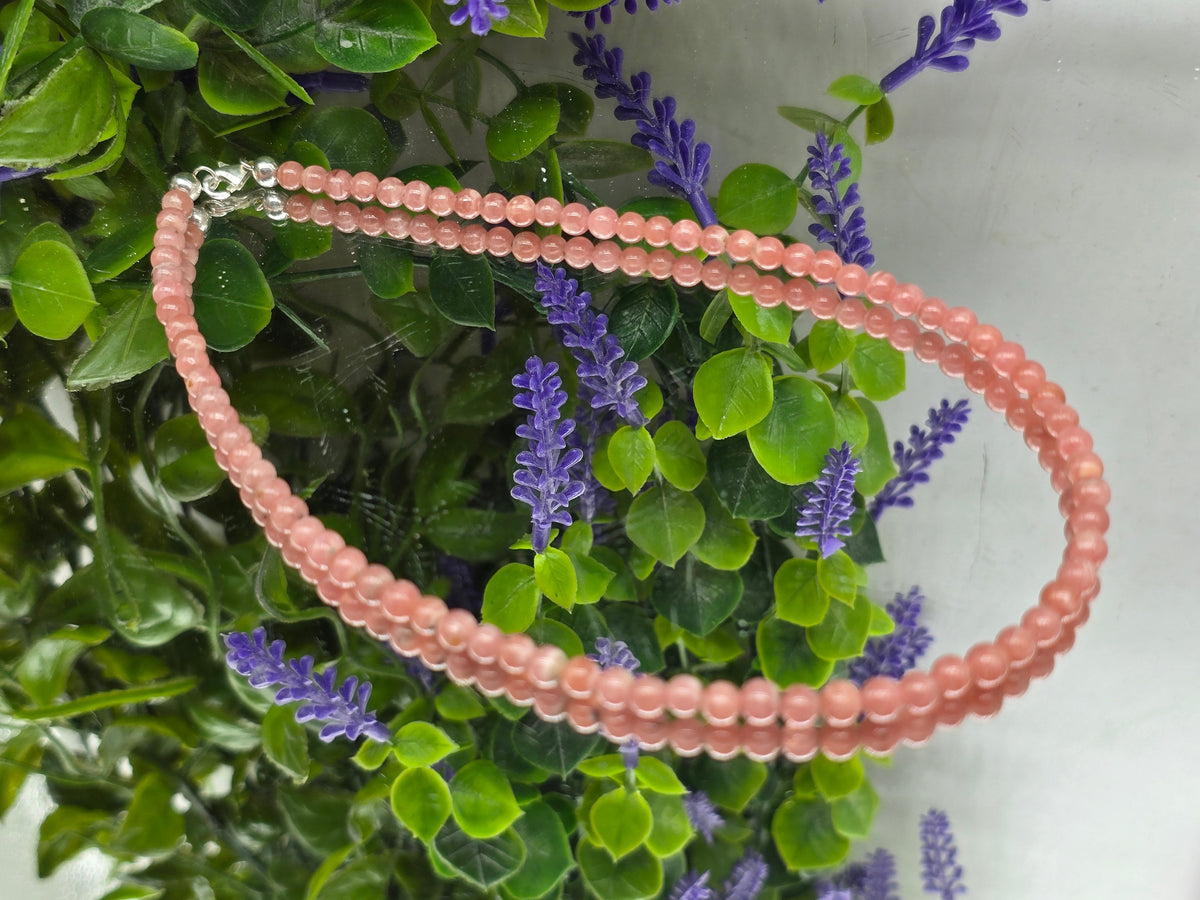 Rhodochrosite High Grade 3mm Beads 925 Sterling Silver Necklace – Stone of Love, Self-Love & Emotional Healing Crystal Wellness