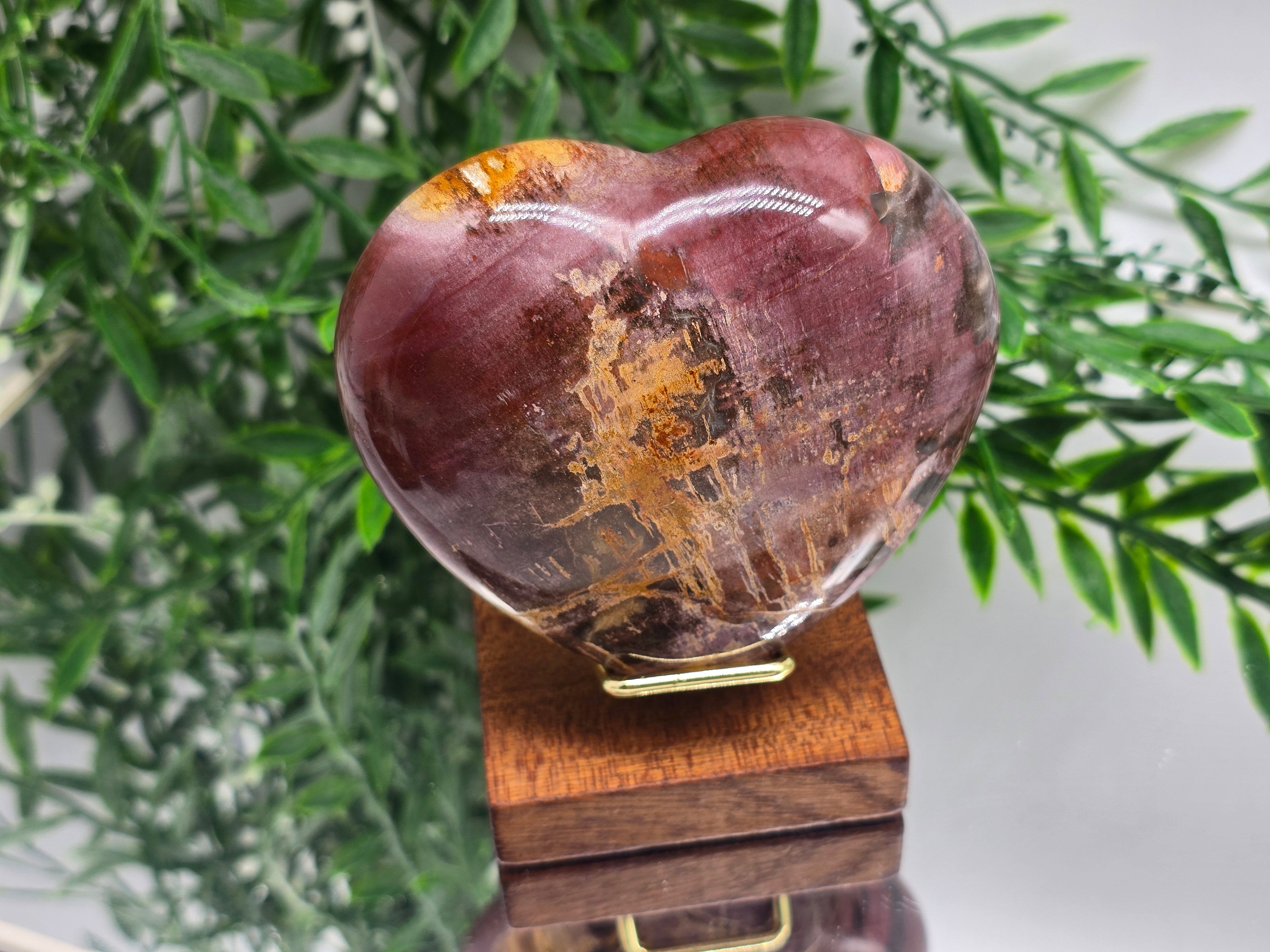 Premium Grade Madagascar Petrified Wood Heart with Wooden Stand – 480g (Stone of Stability and Enduring Success) Crystal Wellness