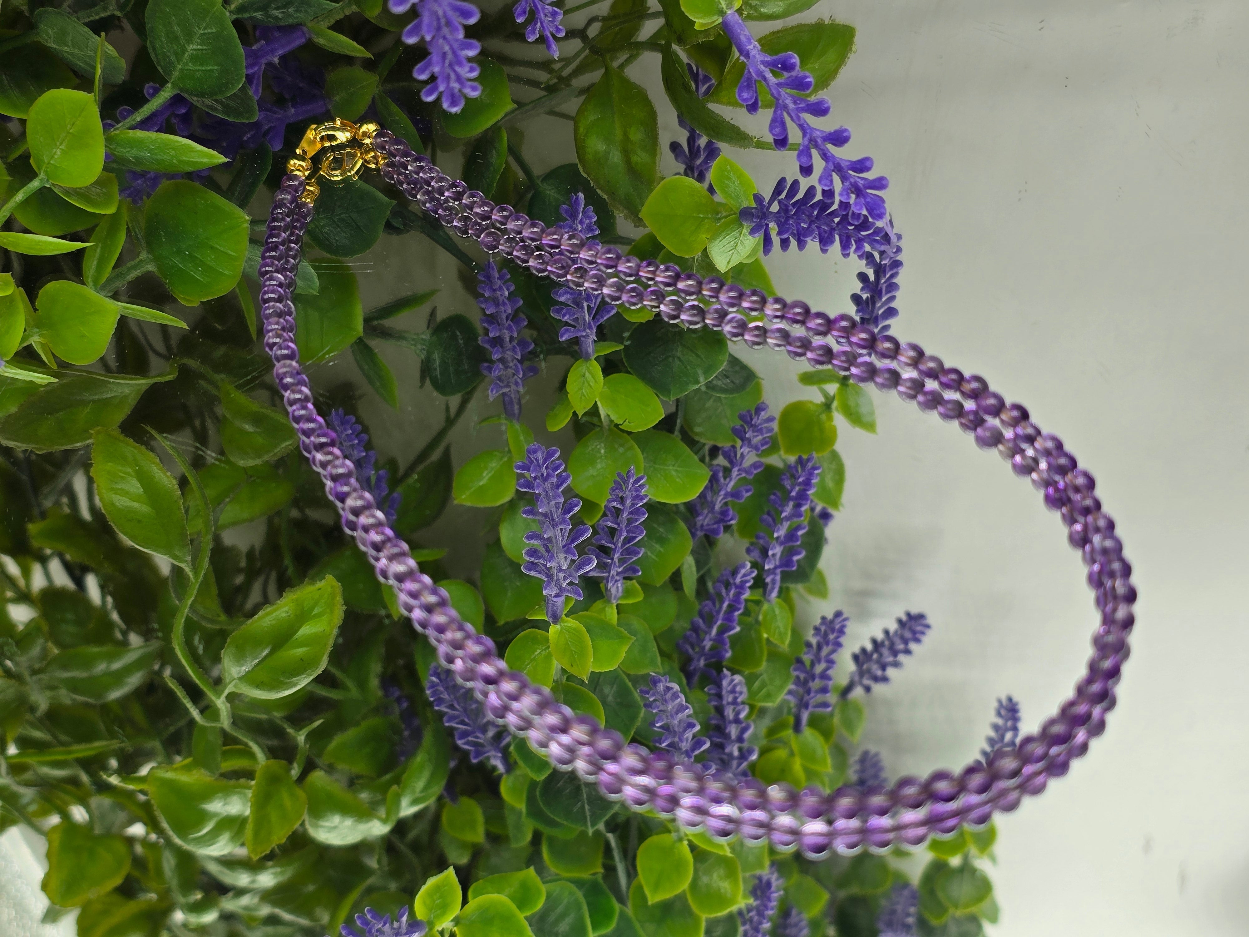 Premium 3mm Amethyst Beads Gold-Tone Clasp Necklace - Stone of Spiritual Wisdom & Inner Peace Crystal Wellness