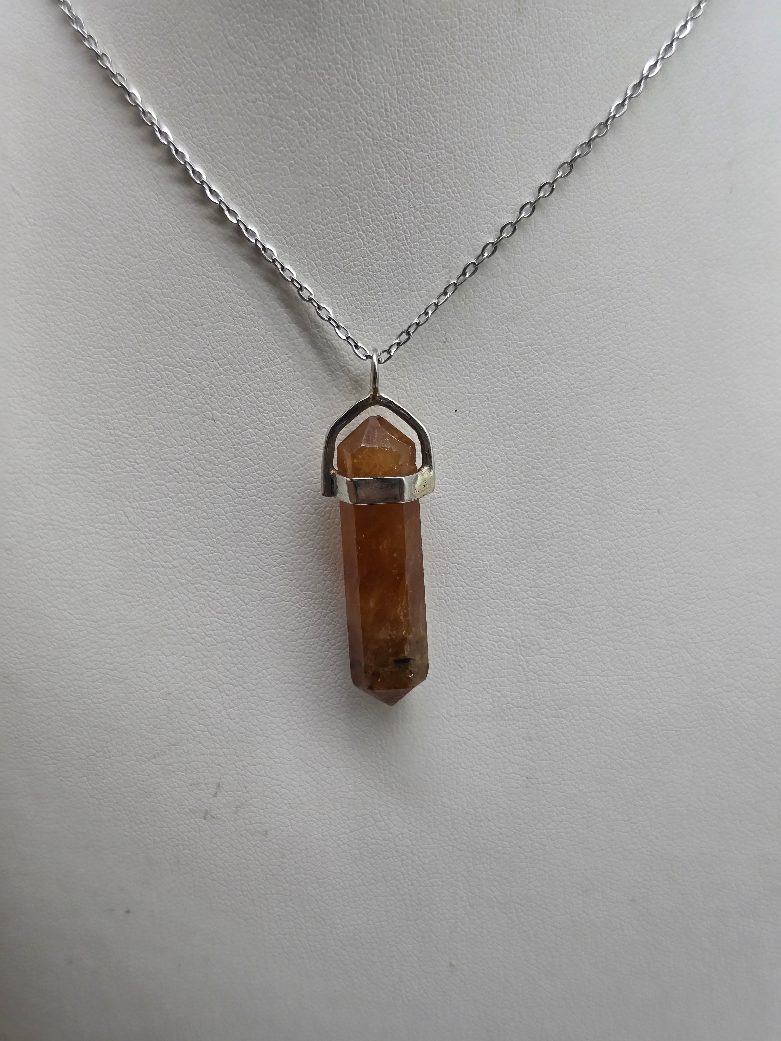 Natural Hessonite Garnet Double Terminated 925 Sterling Silver Pendant (Stone of Creative Vitality & Courage) Crystal Wellness