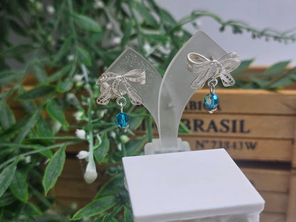 Blue Obsidian Bow Earrings – 925 Sterling Silver Crystal Wellness