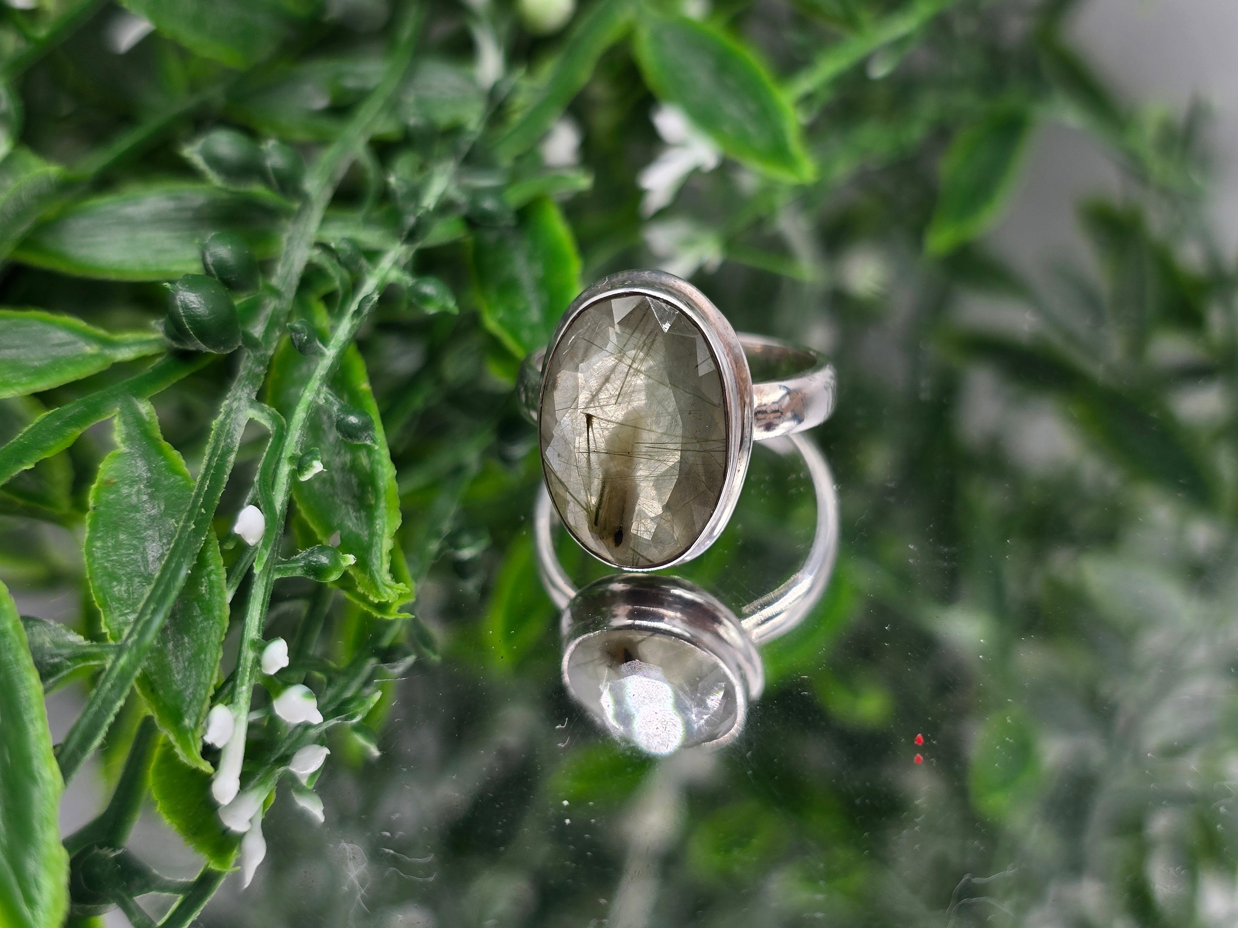 💚 Green Phantom Rutile in Quartz 925 Sterling Silver Ring – Size 8.5 | Stone of Spiritual Growth, Healing & Manifestation Crystal Wellness