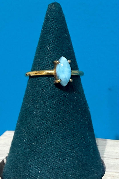 Larimar Marquise Ring in 18ct Gold Vermeil (Stone of Serenity & Divine Communication) – Size 4 Crystal Wellness