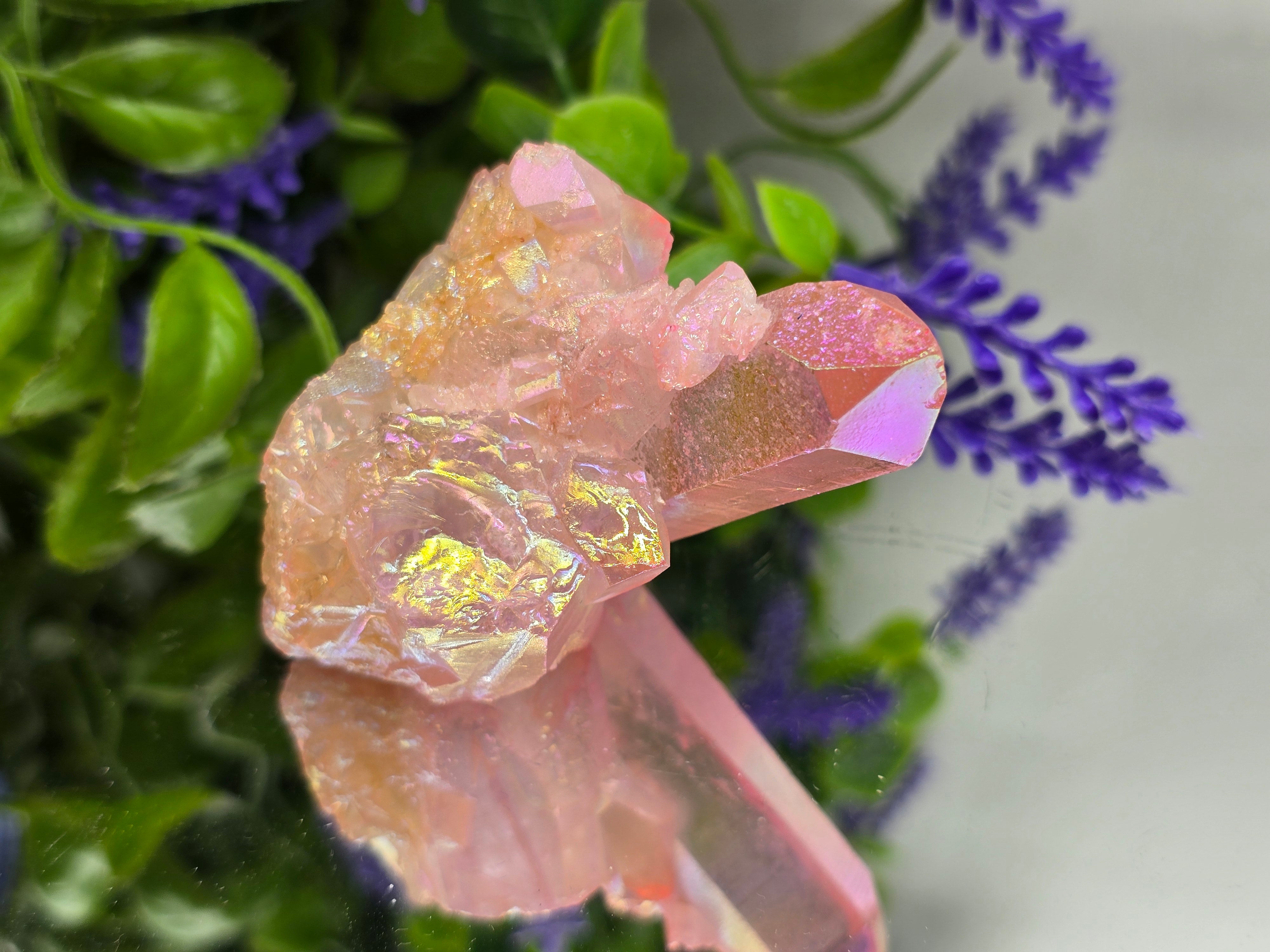 🌸 Rose Aura Quartz Cluster — Stone of Love, Emotional Healing & Divine Connection Crystal Wellness