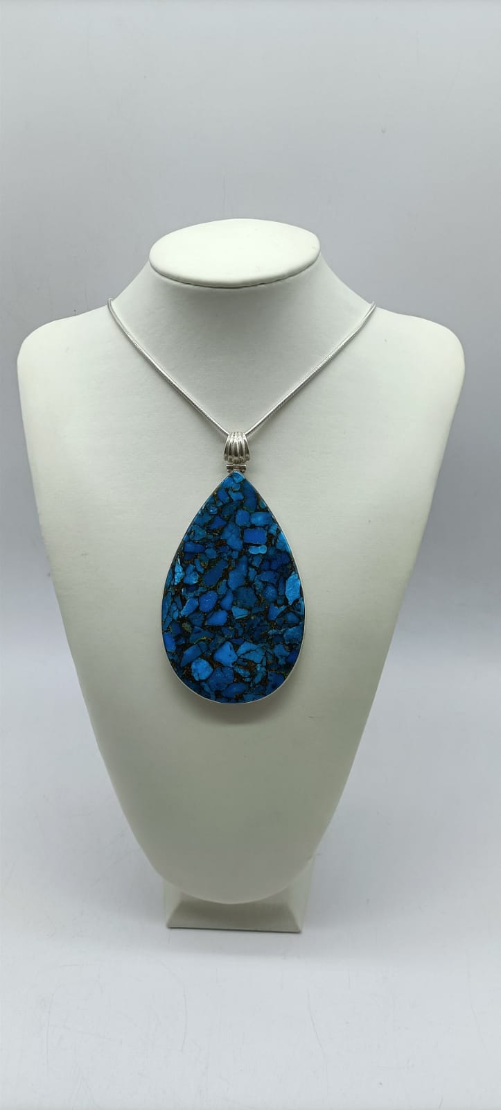 Blue Copper Turquoise 925 Sterling Silver Large Pendant