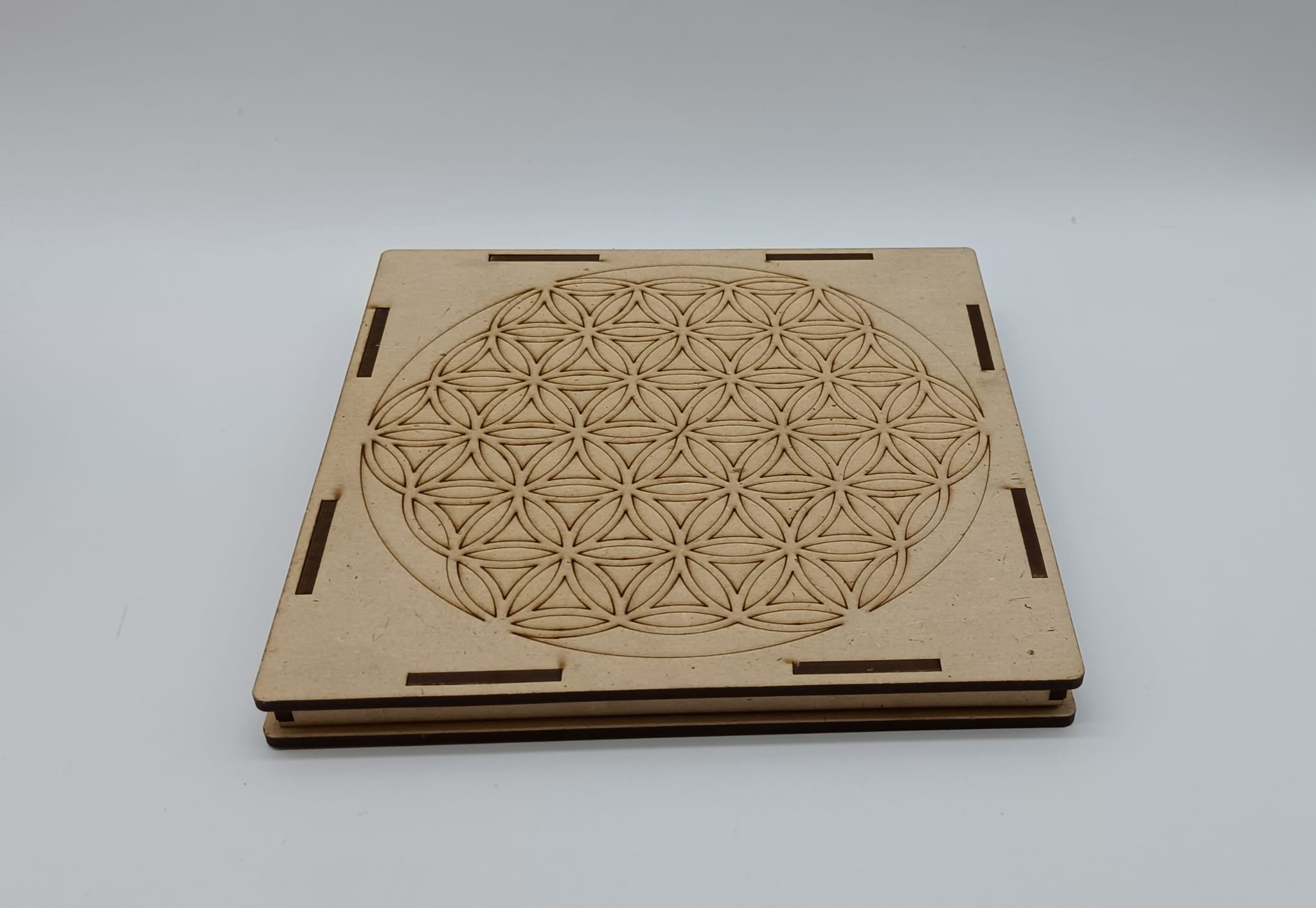 7 Chakra Crystal Set in Wooden Flower of Life Grid