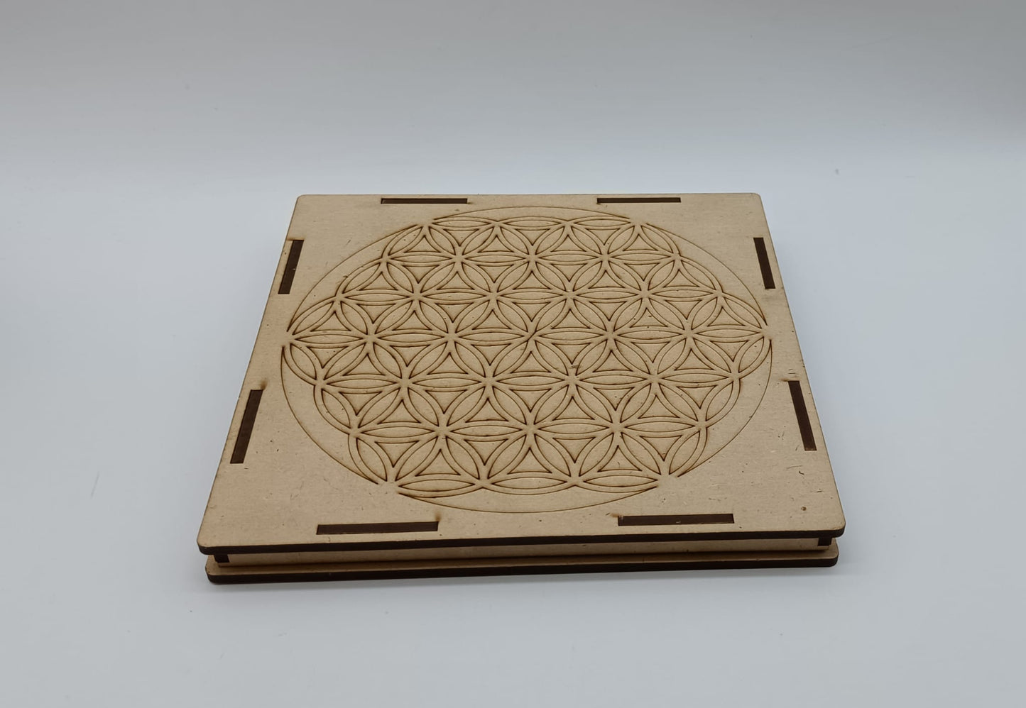 7 Chakra Crystal Set in Wooden Flower of Life Grid