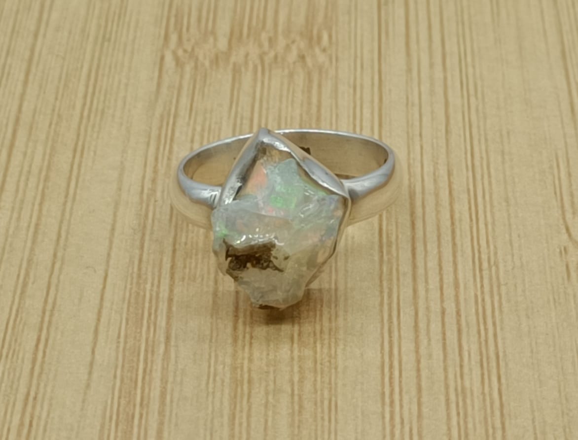 Ethiopian Opal Raw 925 Sterling Silver Ring Size 9