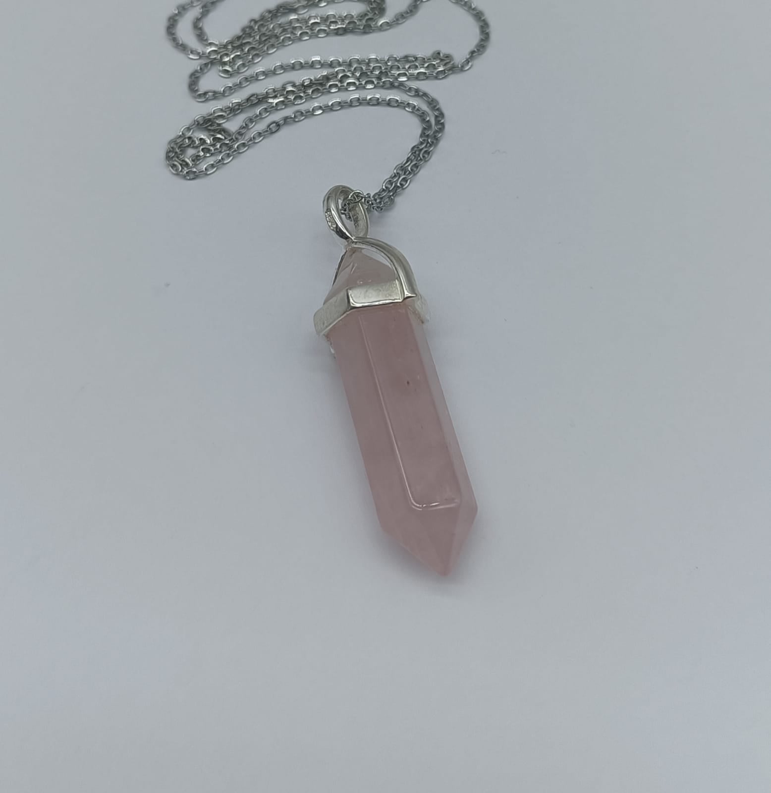 Rose Quartz Double Terminated 925 Silver Pendant (Stainless Chain Included) Crystal Wellness