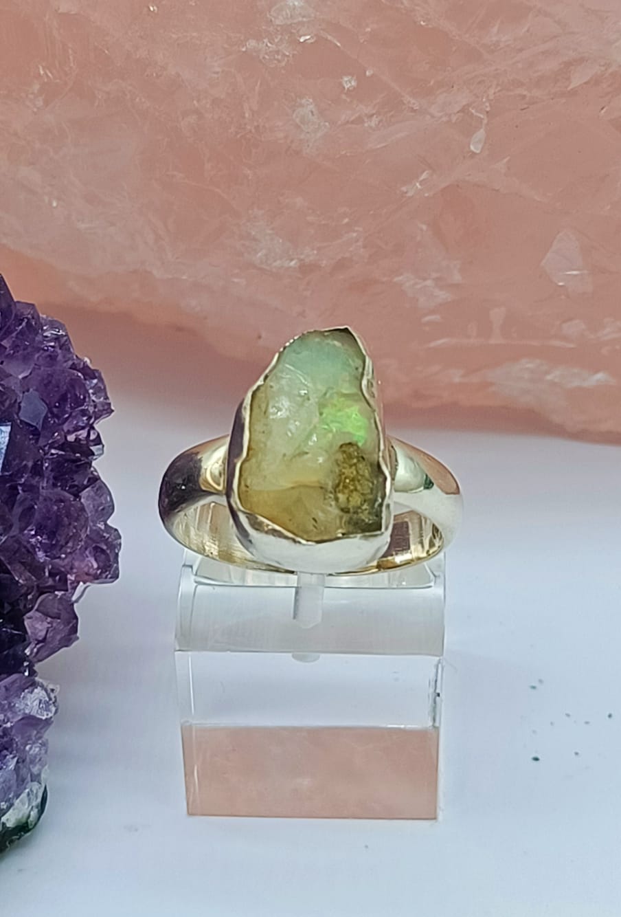 Ethiopian Opal Raw 925 Sterling Silver Ring Size 8 Crystal Wellness
