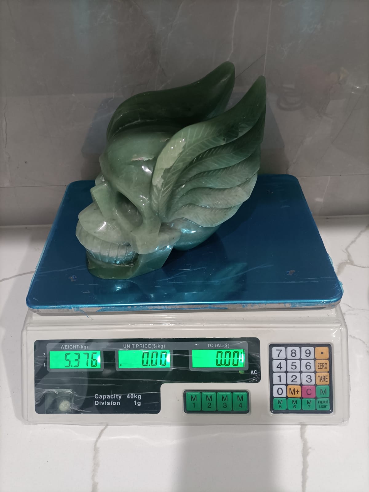 Green Aventurine Skull with Wings LARGE 5.382 Kg

