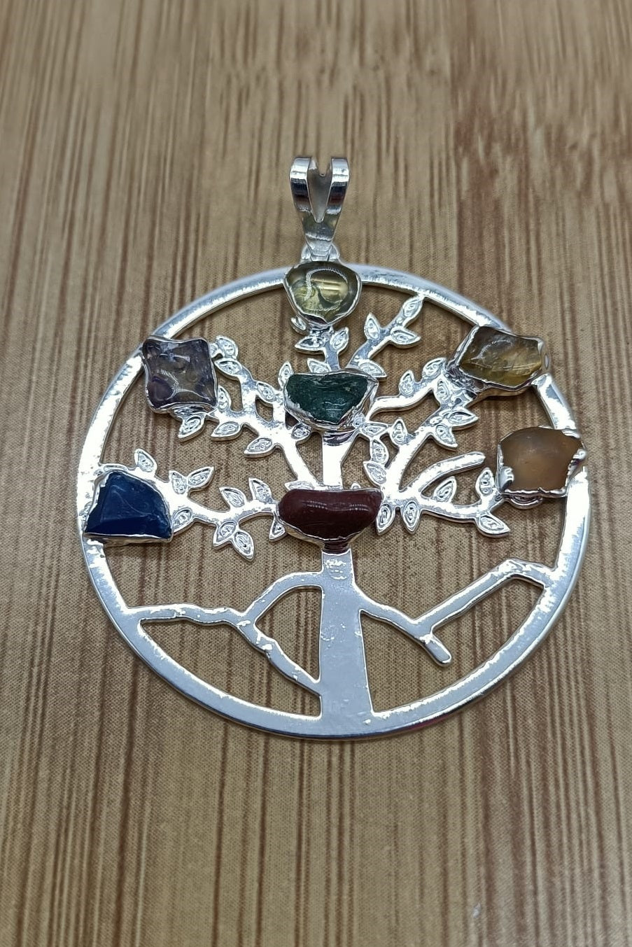 7 Chakra Tree of Life Silver Plated Pendant
