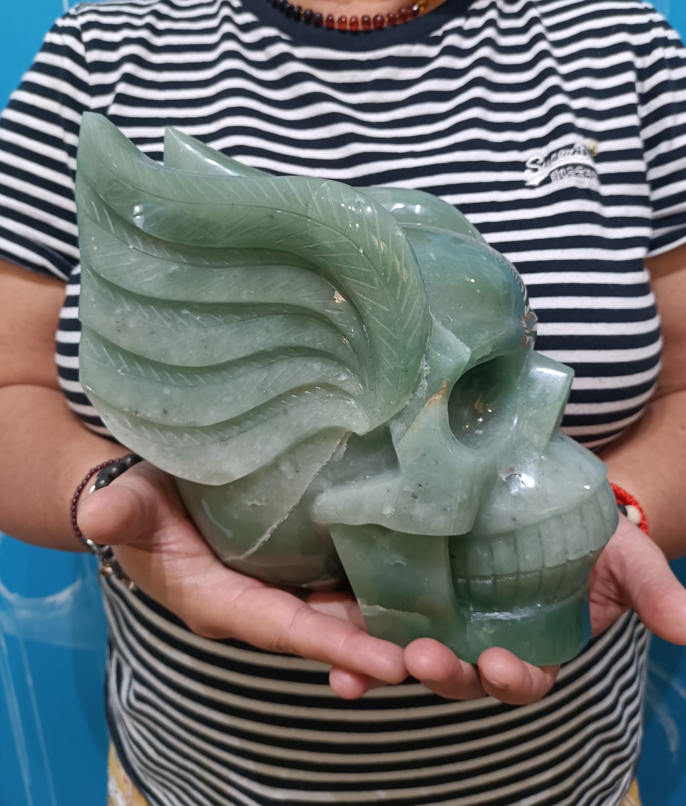 Green Aventurine Skull with Wings LARGE 5.382 Kg

