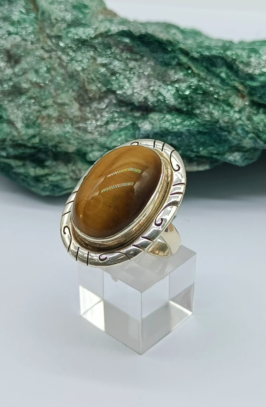 Gold Tigers Eye 925 Sterling Silver Ring Size 8 Crystal Wellness