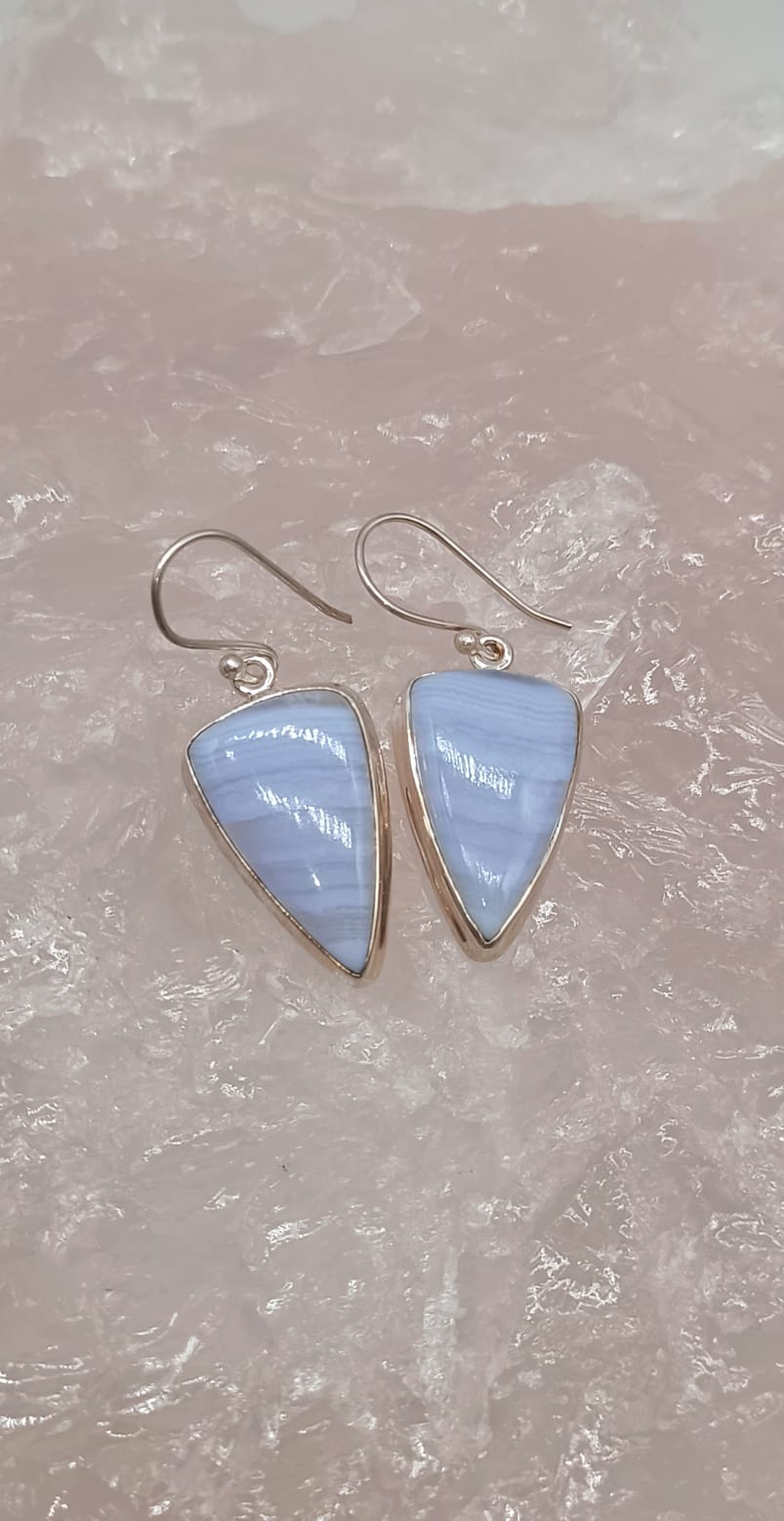 Blue Lace Agate 925 Sterling Silver Earring Crystal Wellness