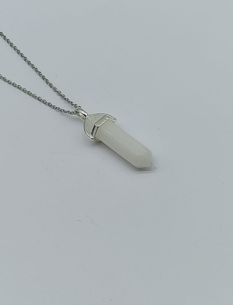 White Jade Double Terminated 925 Sterling Silver Pendant