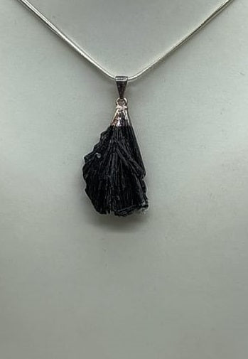 Black Kyanite Silver Plated Pendant