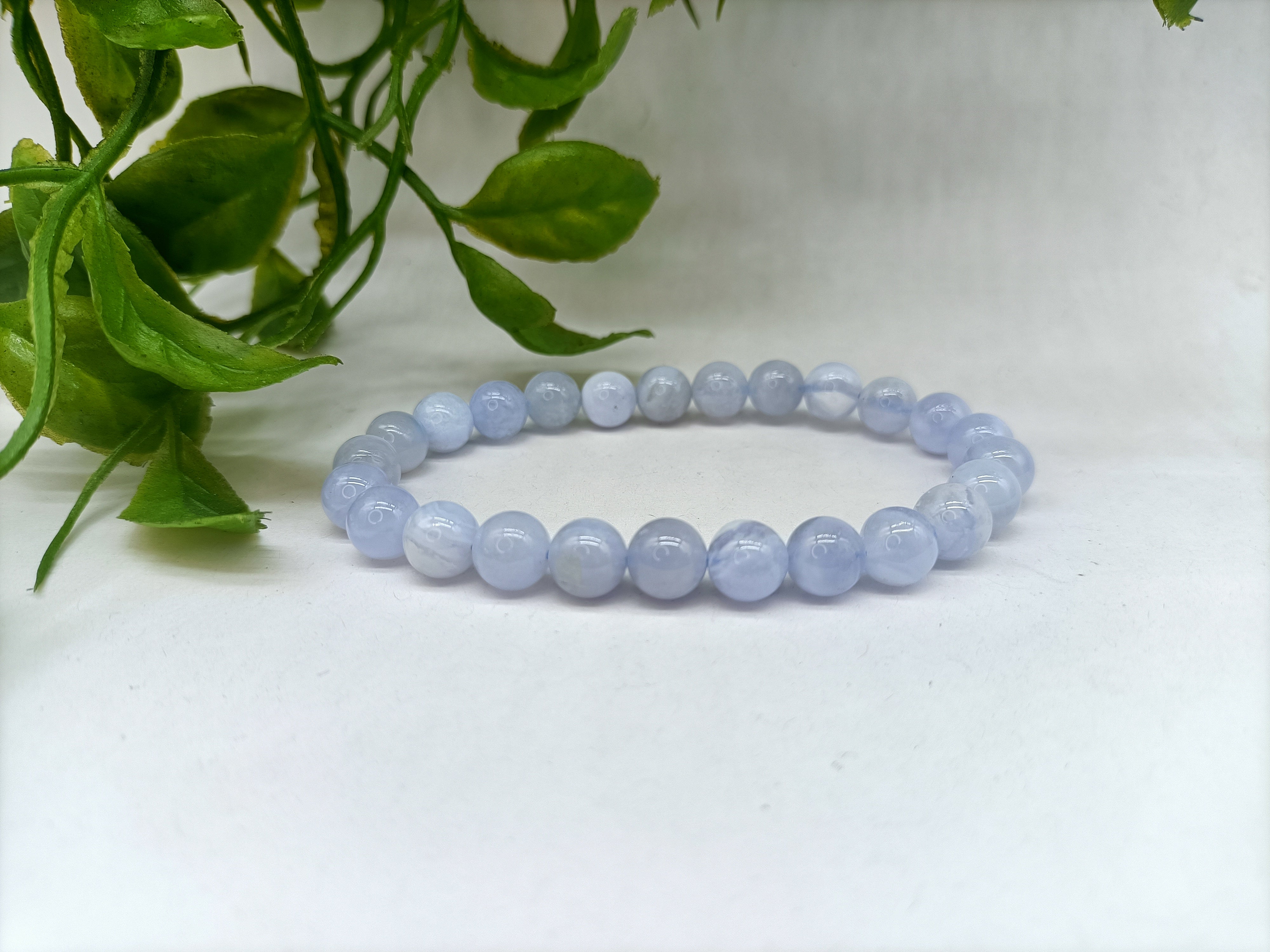Blue Lace Agate Bead Bracelet - Crystal Wellness