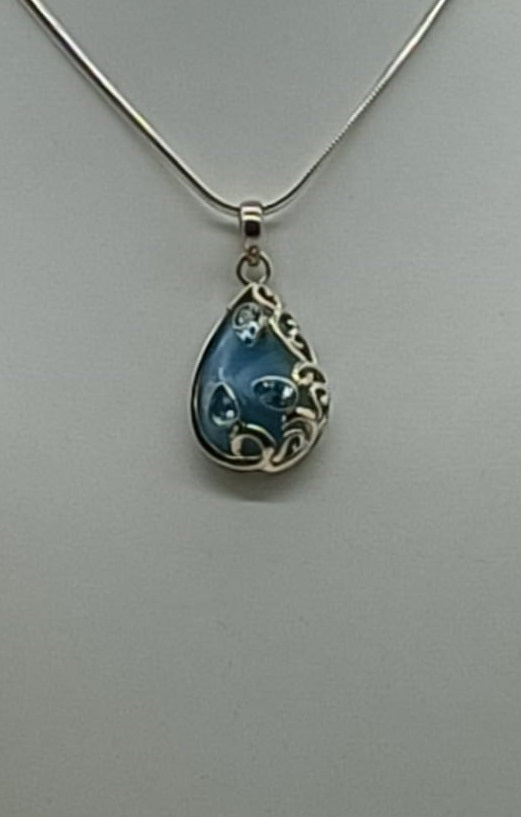 Larimar and Blue Topaz 925 Sterling Silver Pendant
