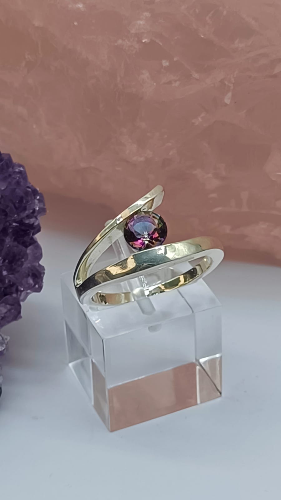 Mystic Topaz Sterling Silver Ring Size 8 Crystal Wellness