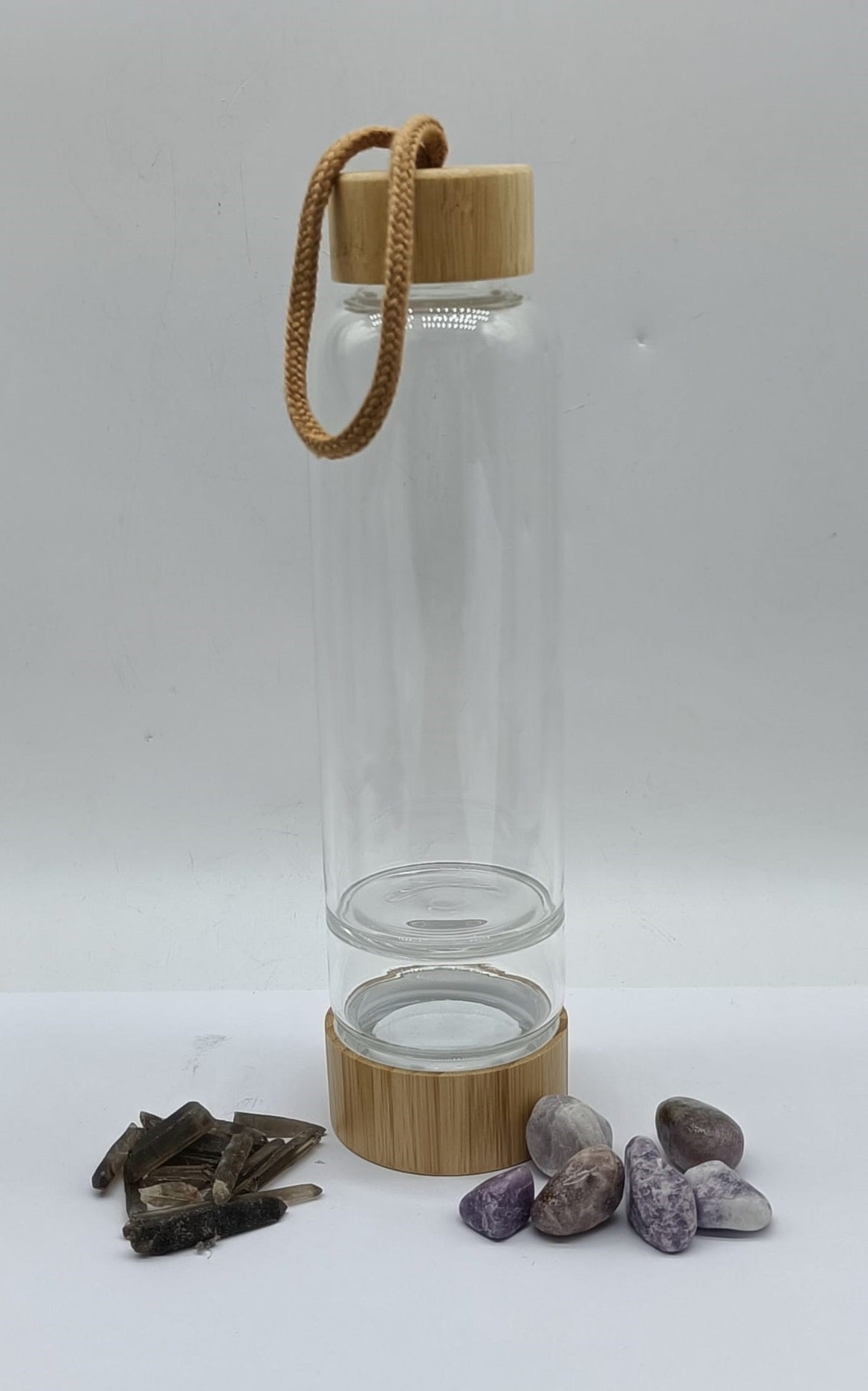 Lepidolite and Smokey Quartz Energise Healing Bamboo Water Bottle