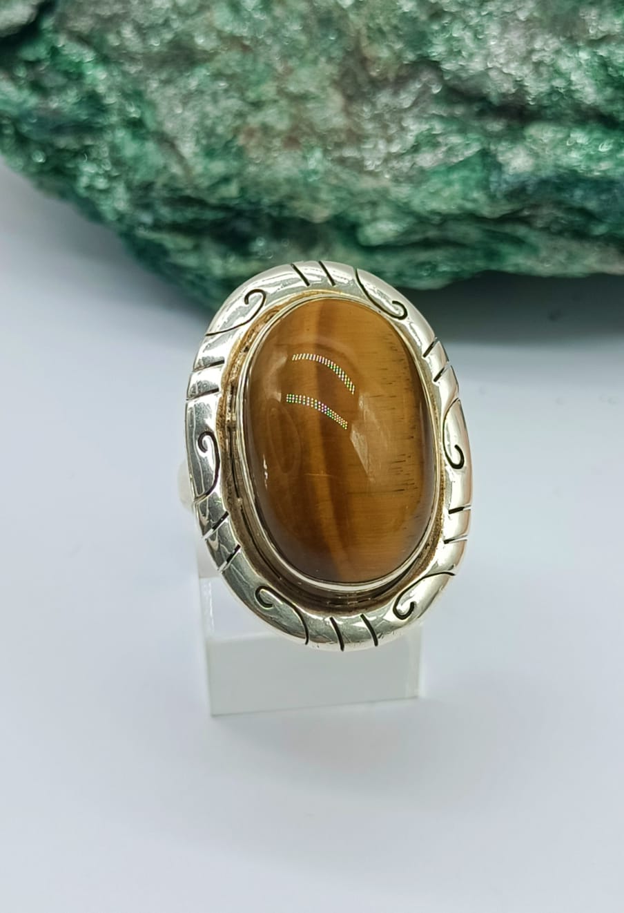 Gold Tigers Eye 925 Sterling Silver Ring Size 8 Crystal Wellness