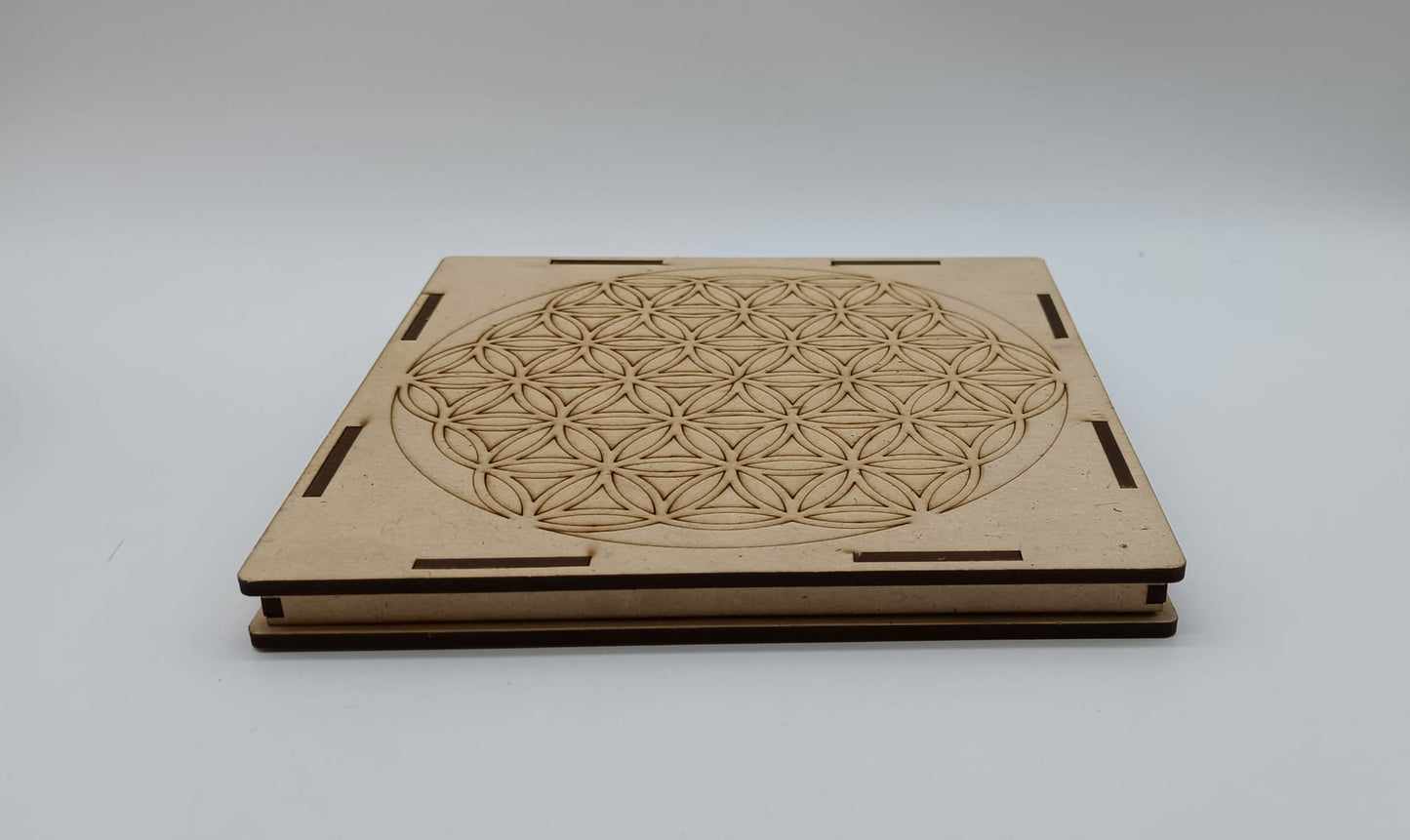 7 Chakra Crystal Set in Wooden Flower of Life Grid