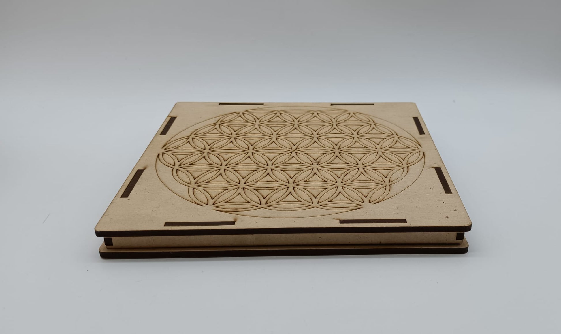 7 Chakra Crystal Set in Wooden Flower of Life Grid