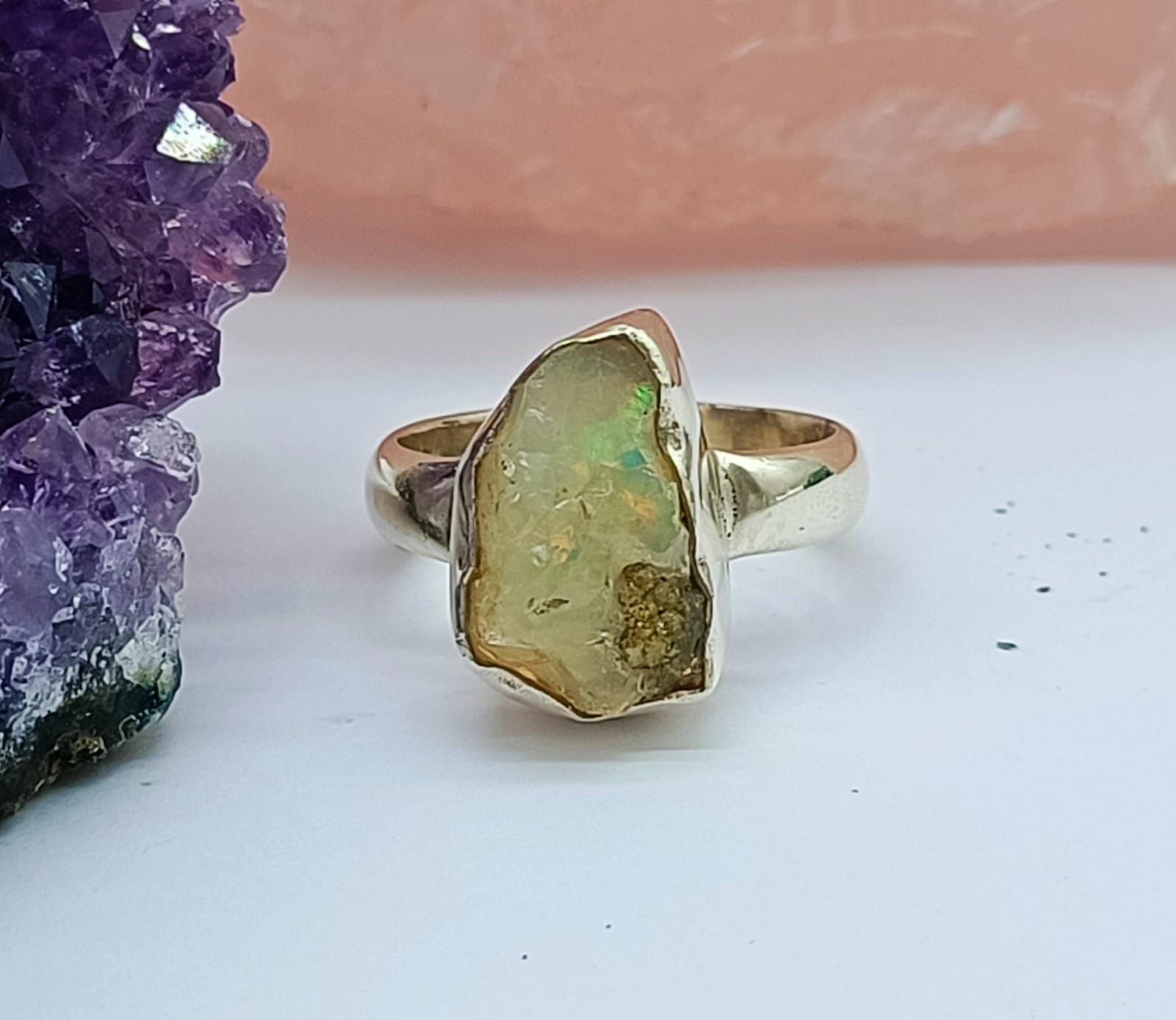 Ethiopian Opal Raw 925 Sterling Silver Ring Size 8 Crystal Wellness