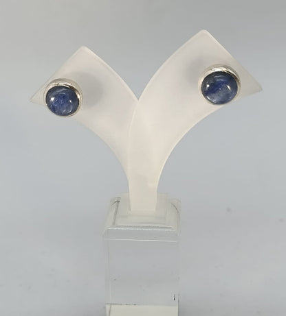 Blue Kyanite 10mm Plain Round 925 Sterling Silver Stud