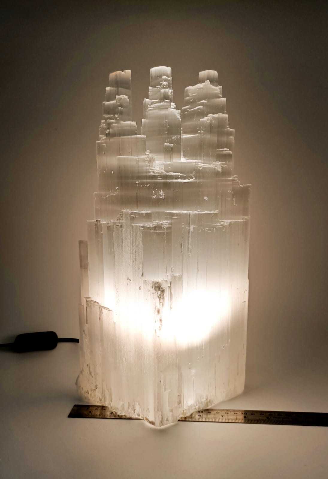 Selenite Triple Tower Lamp 35cm