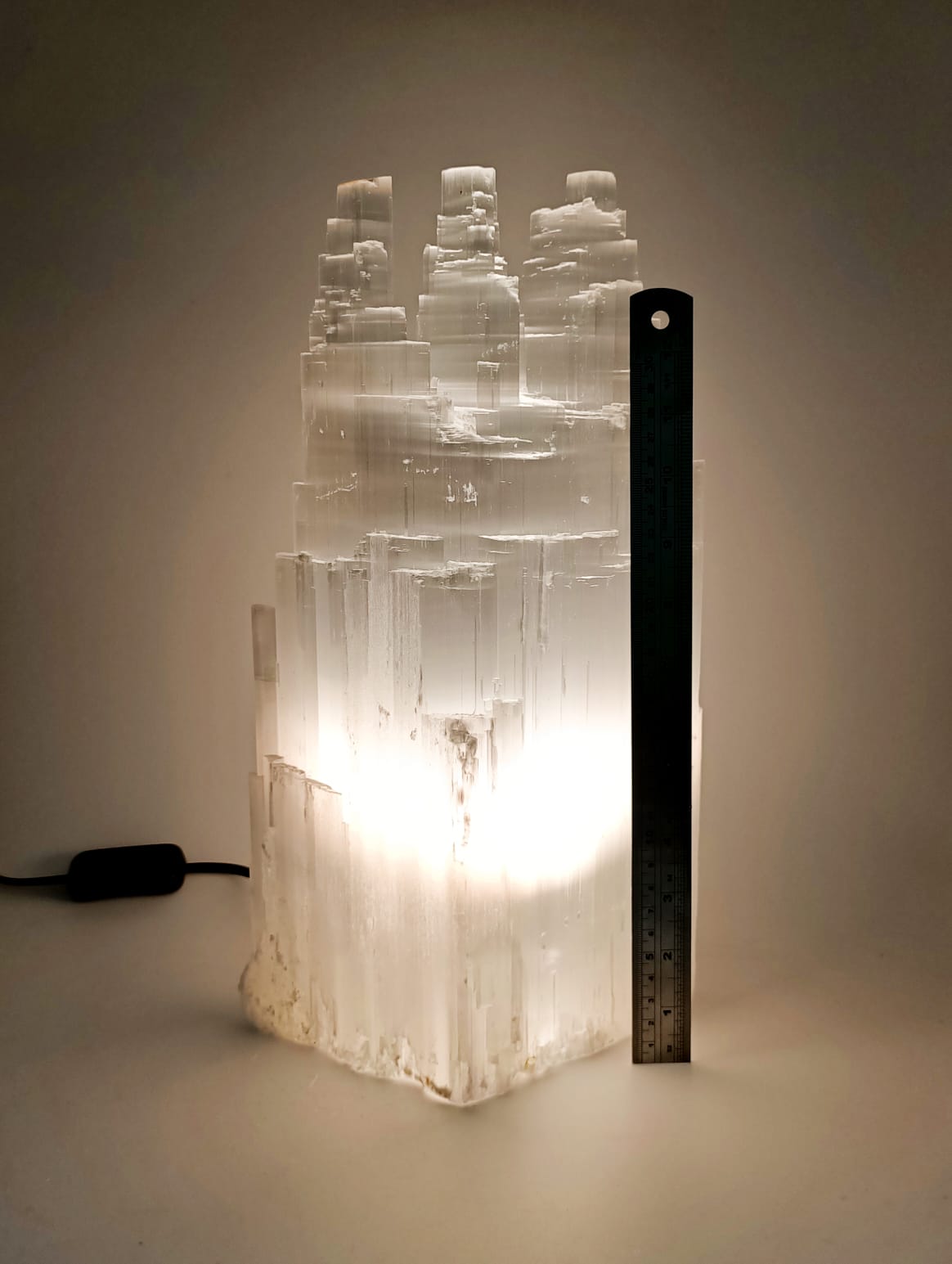 Selenite Triple Tower Lamp 35cm