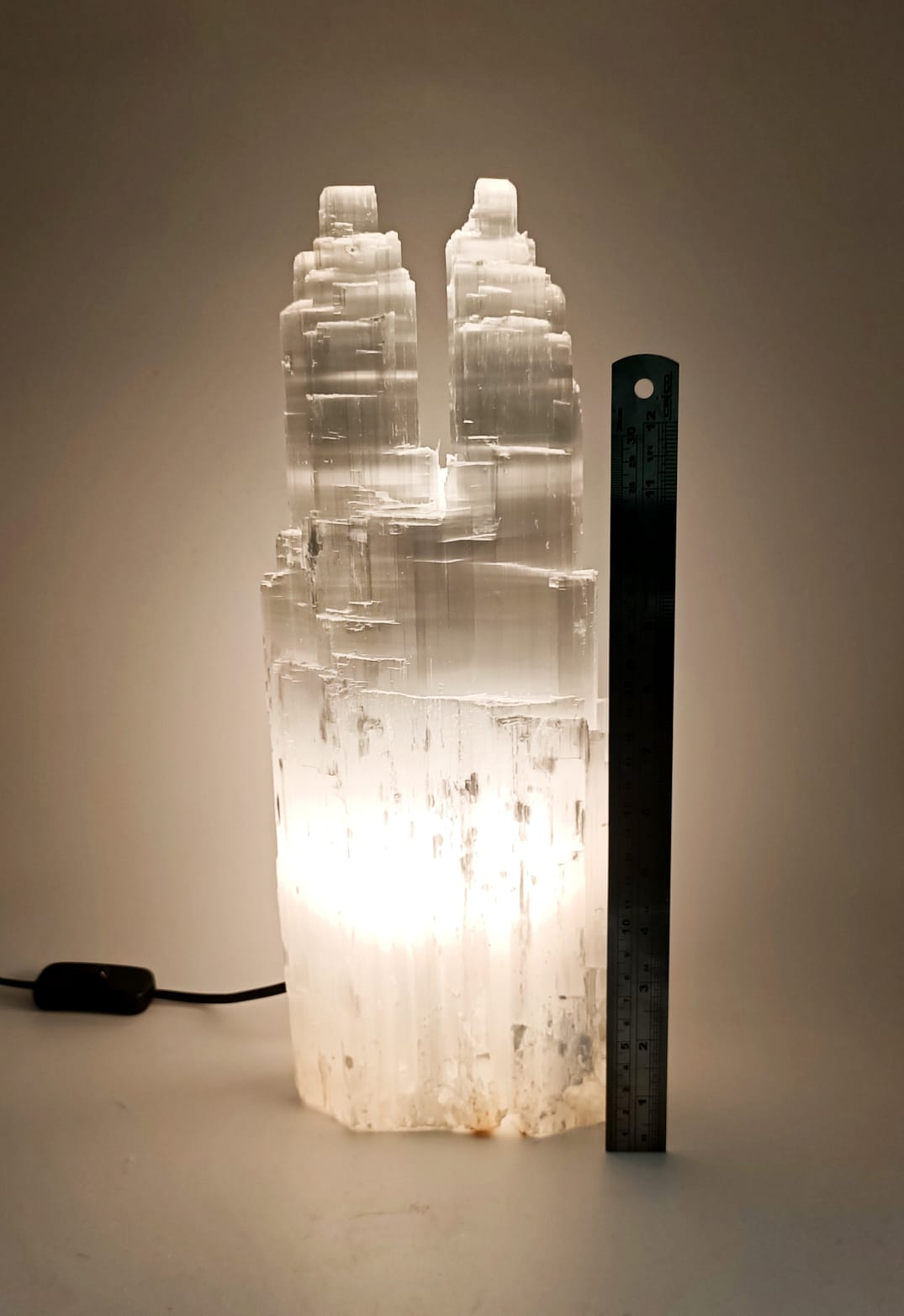 Selenite Twin Tower Lamp 40 to 45cm
