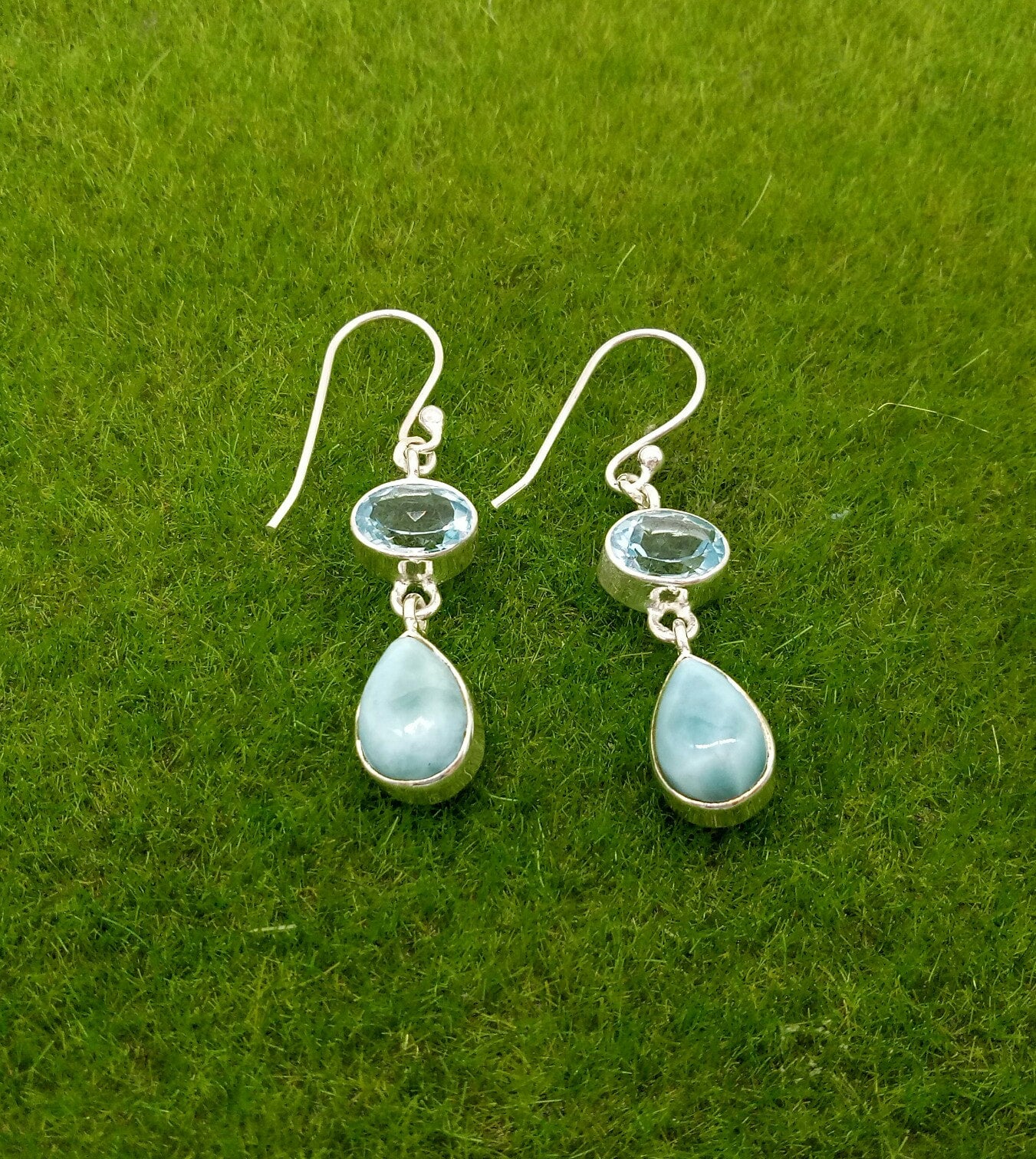 Blue Topaz and Larimar 925 Sterling Silver Earring