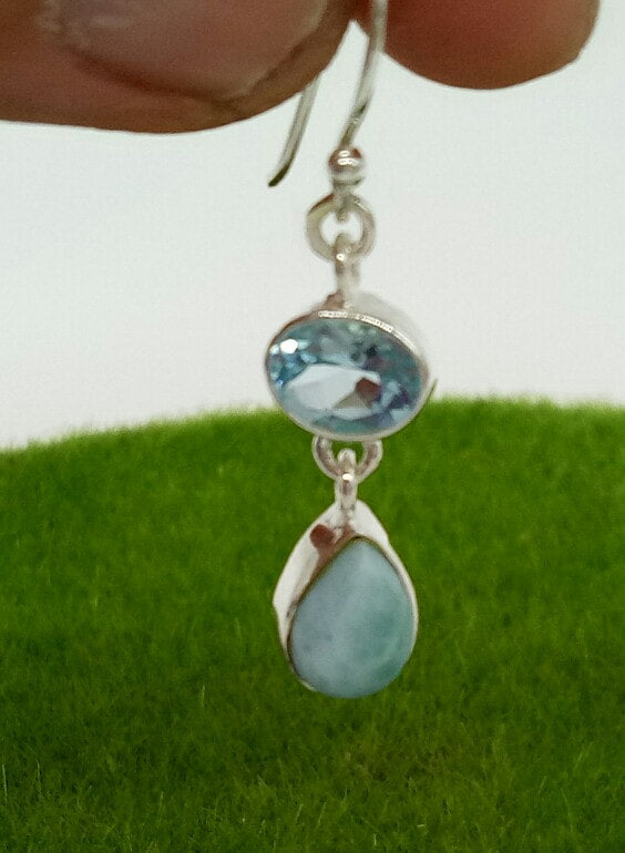 Blue Topaz and Larimar 925 Sterling Silver Earring