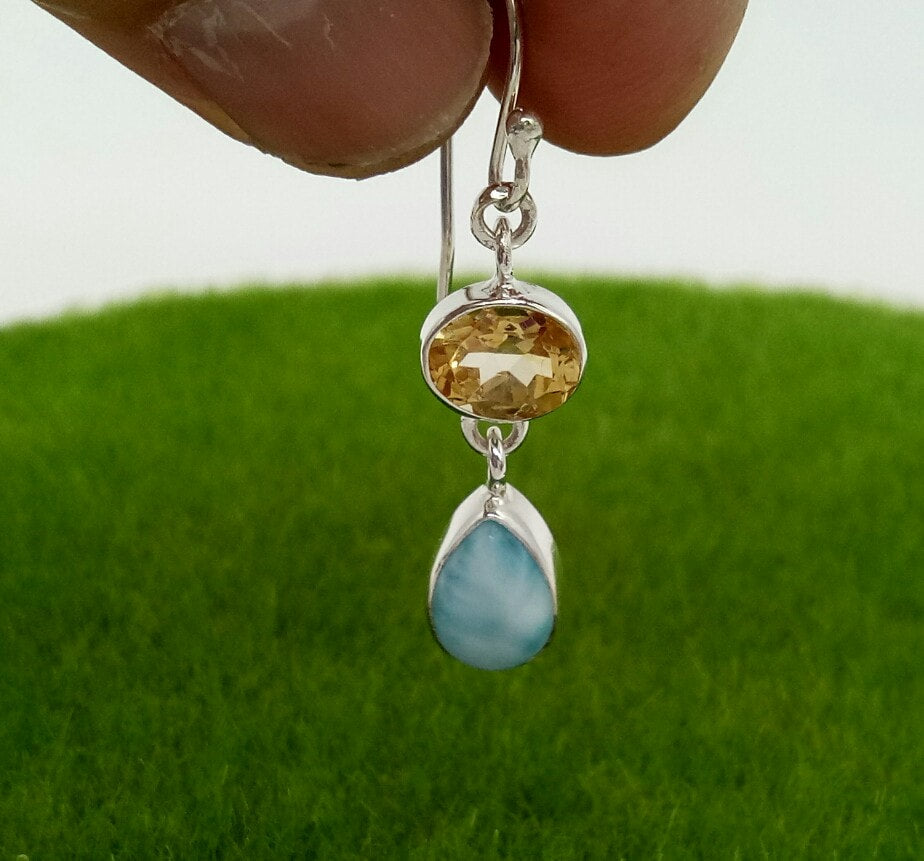 Citrine Larimar 925 Sterling Silver Earring